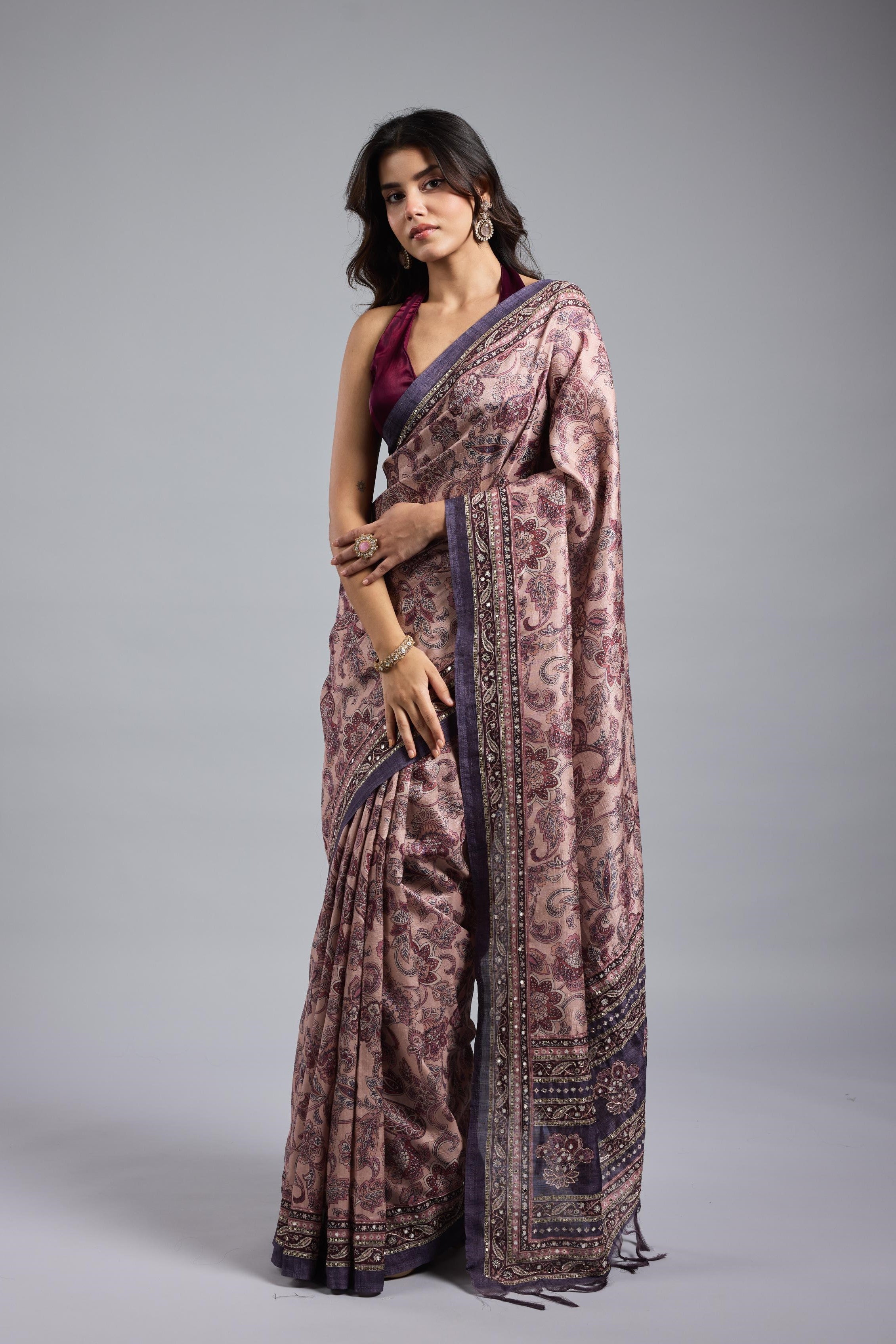 Light Purple Bhagalpuri Tussar Silk Saree
