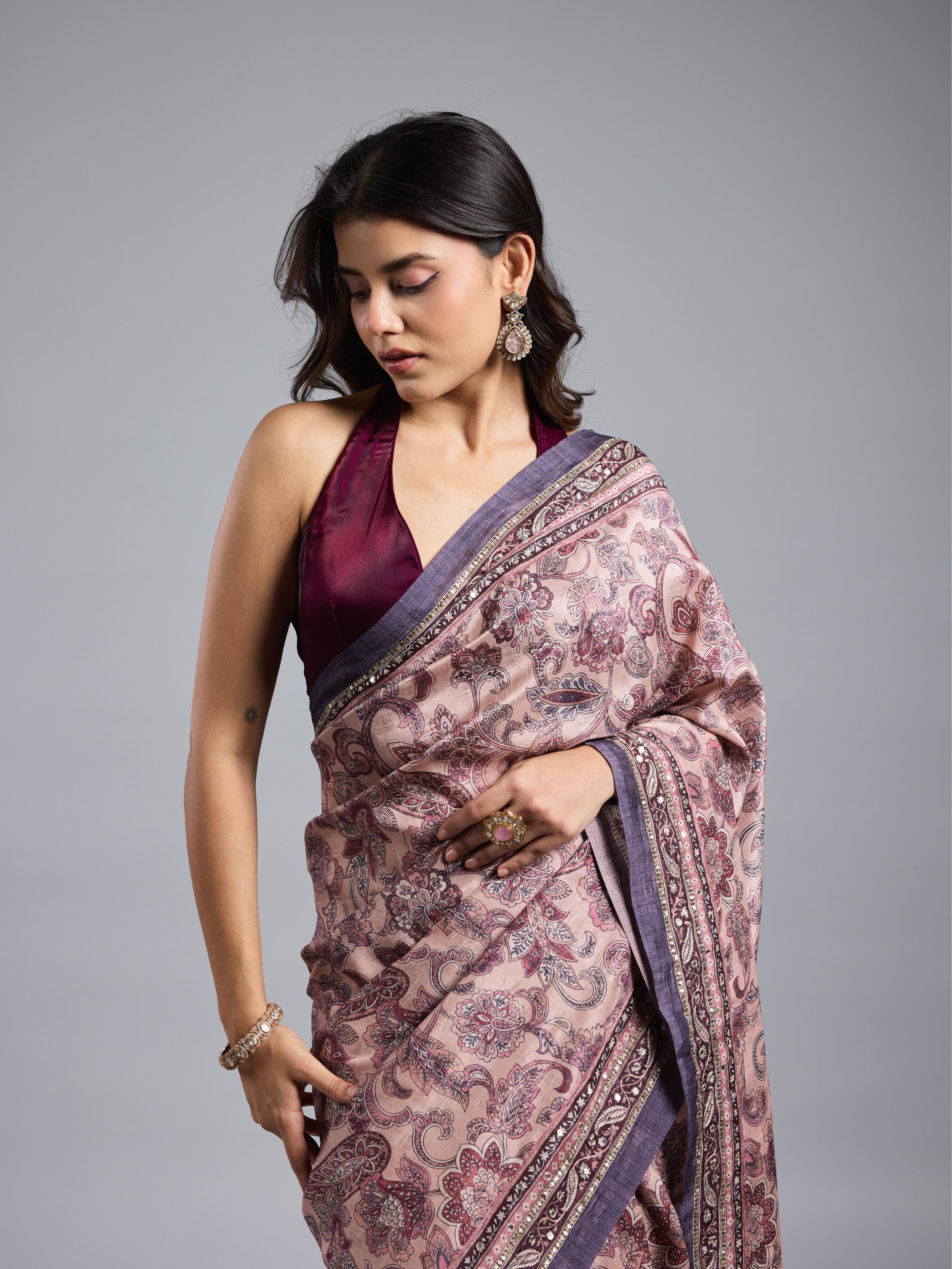Light Purple Bhagalpuri Tussar Silk Saree