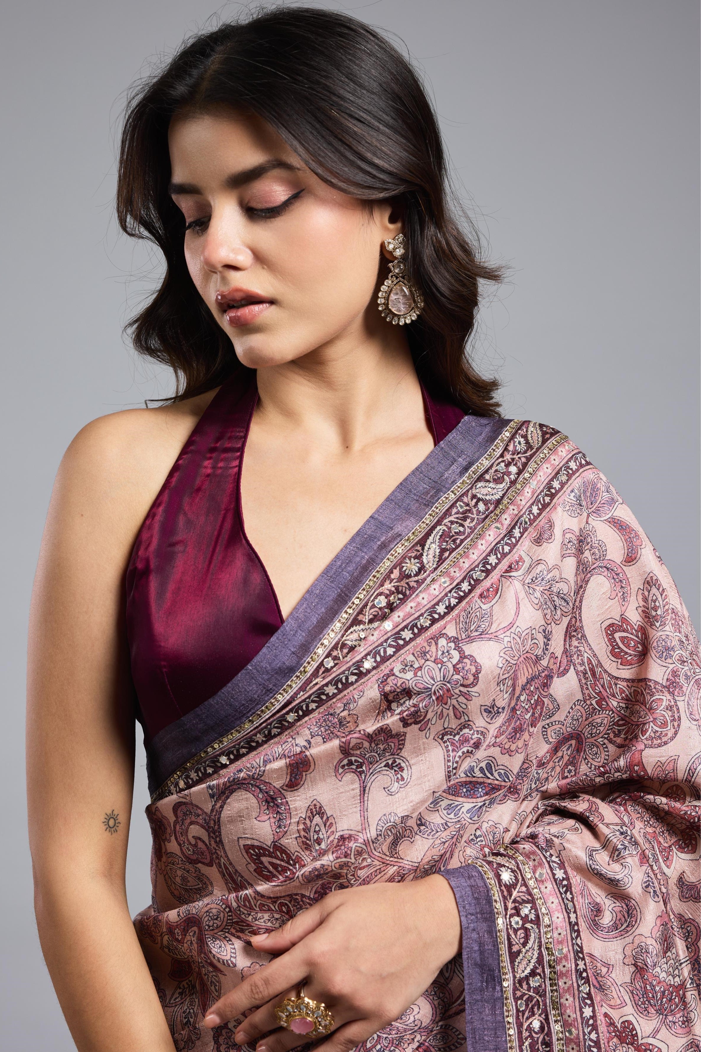 Light Purple Bhagalpuri Tussar Silk Saree