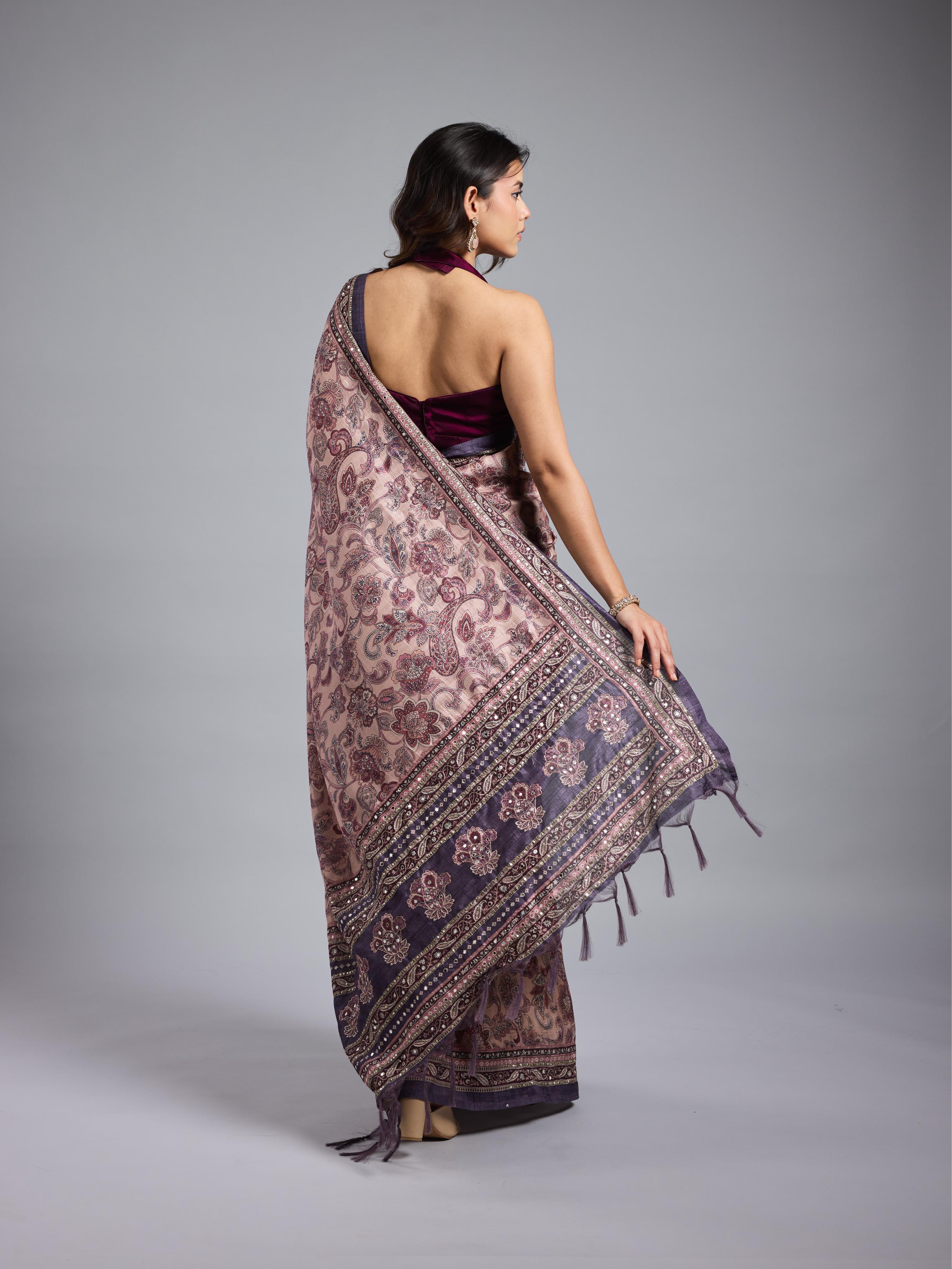 Light Purple Bhagalpuri Tussar Silk Saree