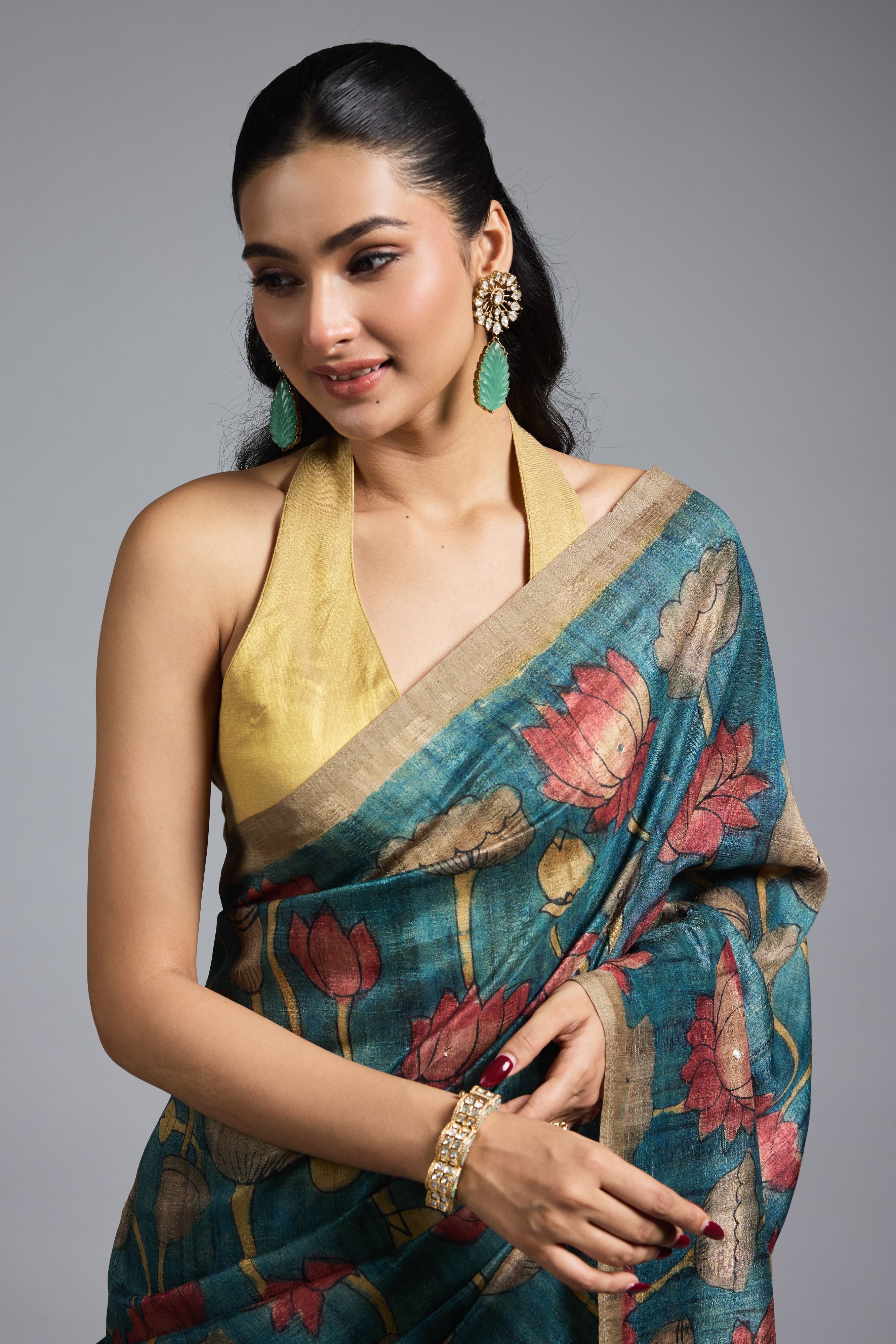 Olive Green Bhagalpuri Tussar Silk Saree