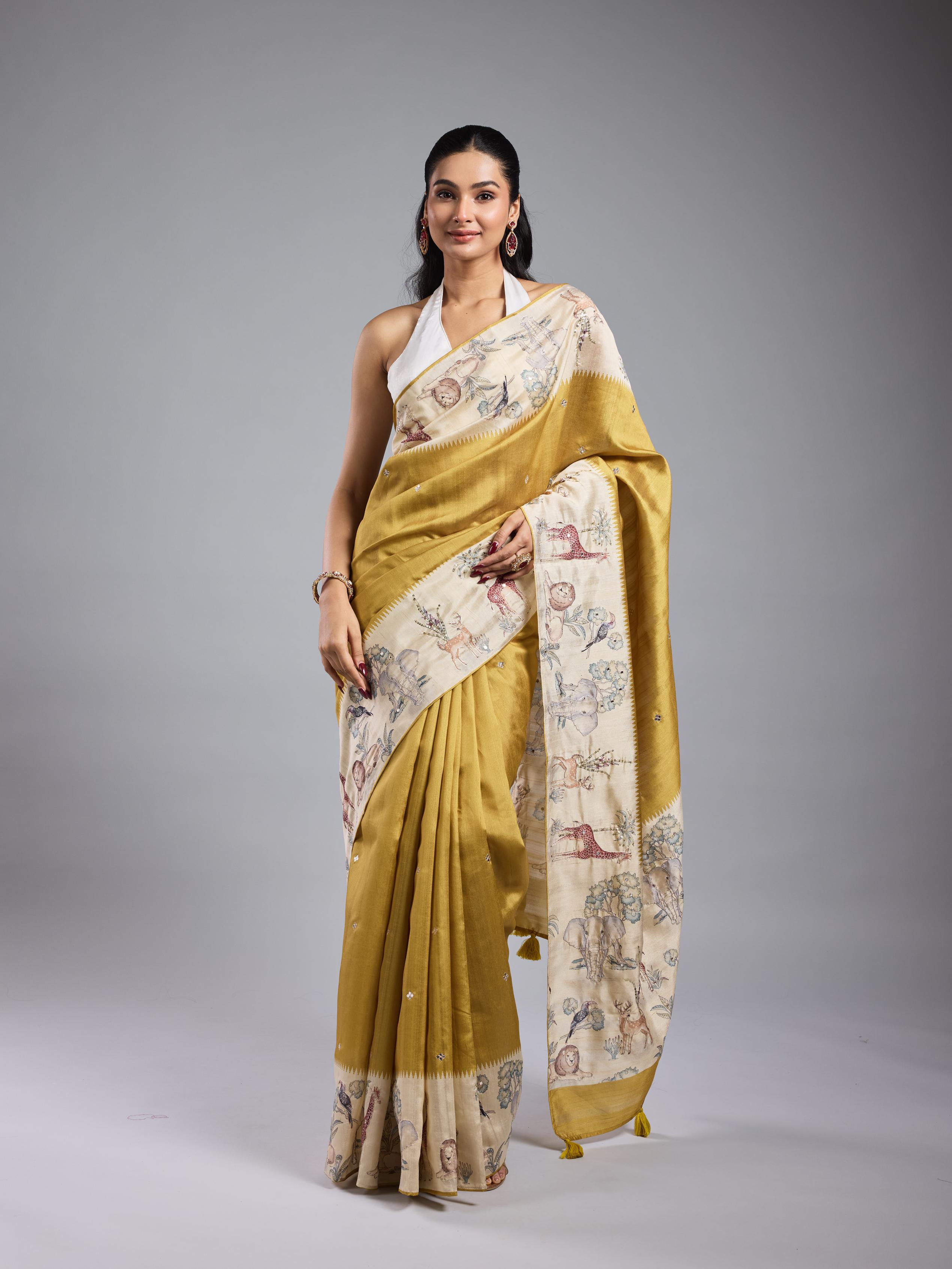 Golden Yellow Bhagalpuri Tussar Silk Saree