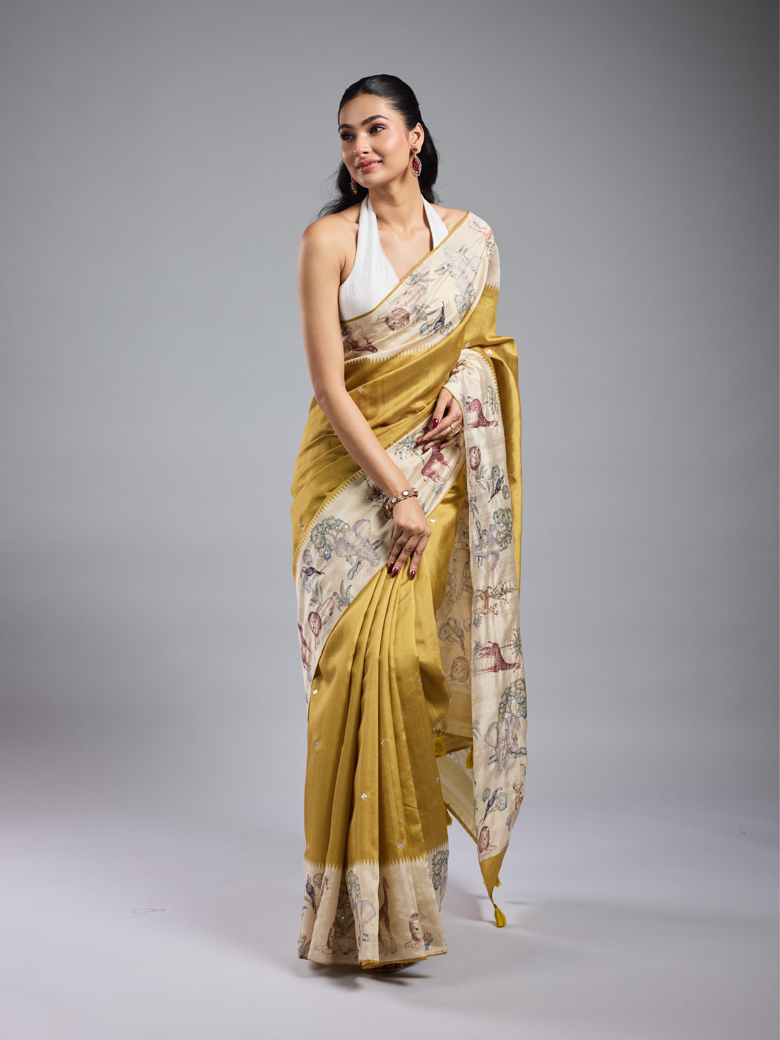 Golden Yellow Bhagalpuri Tussar Silk Saree