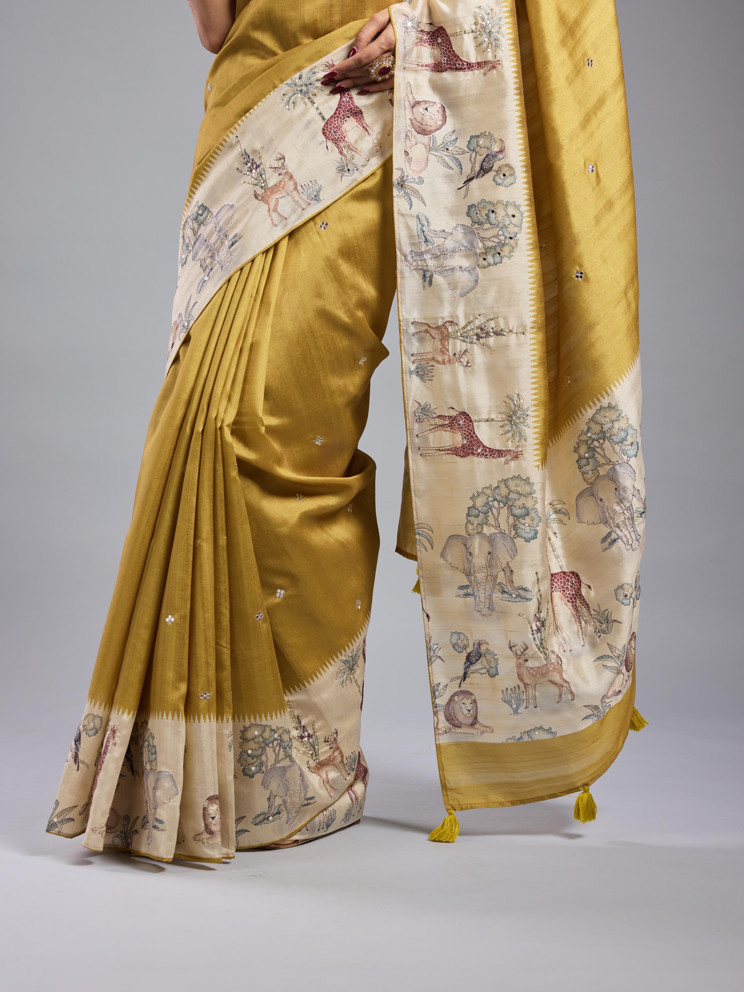 Golden Yellow Bhagalpuri Tussar Silk Saree