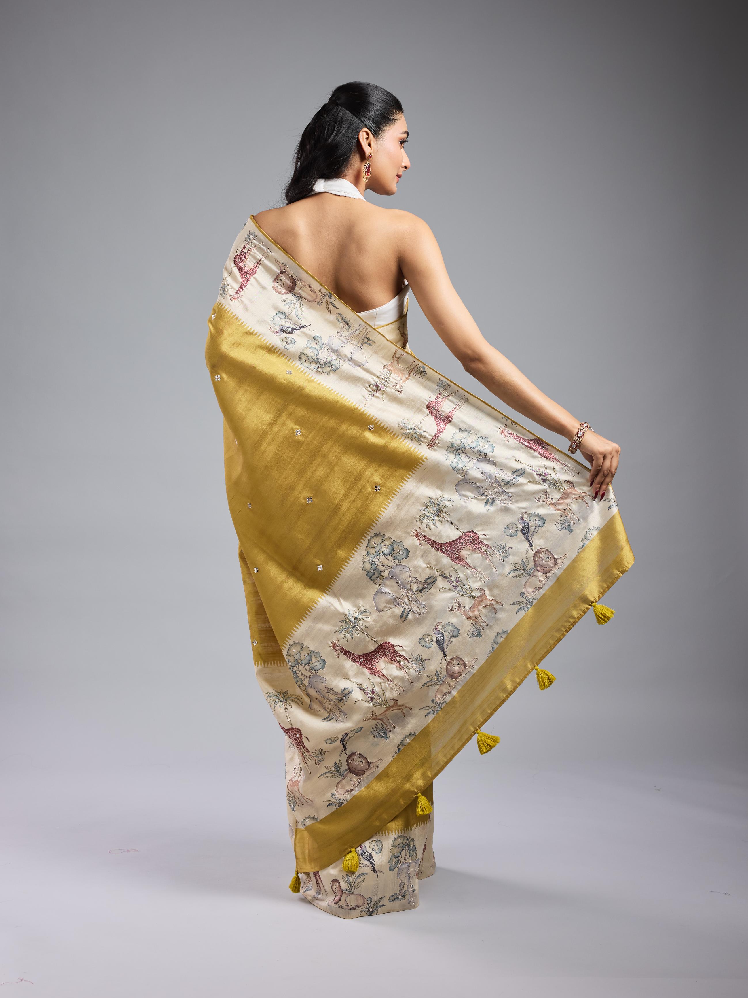 Golden Yellow Bhagalpuri Tussar Silk Saree