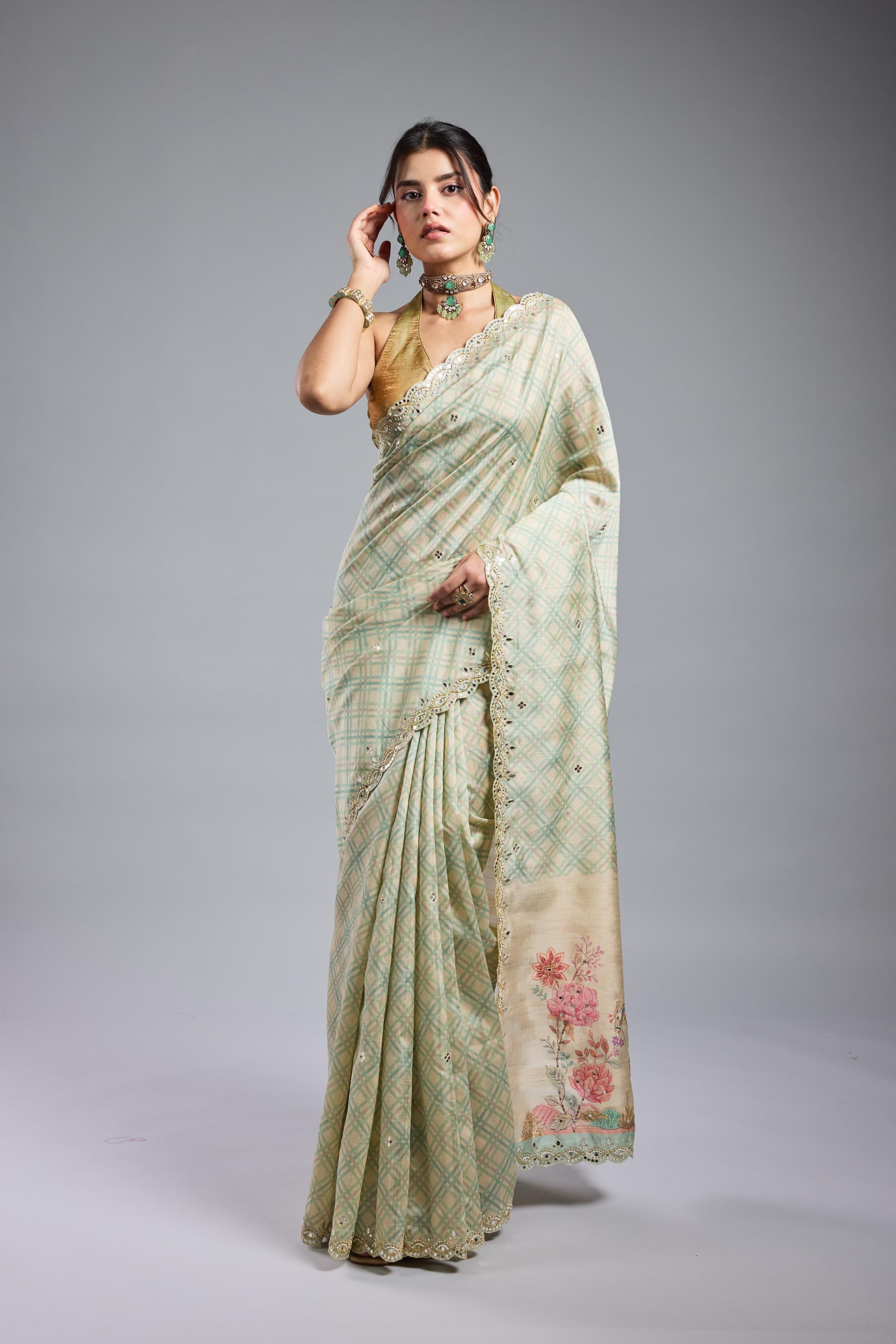 Pastel Green Bhagalpuri Tussar Silk Saree