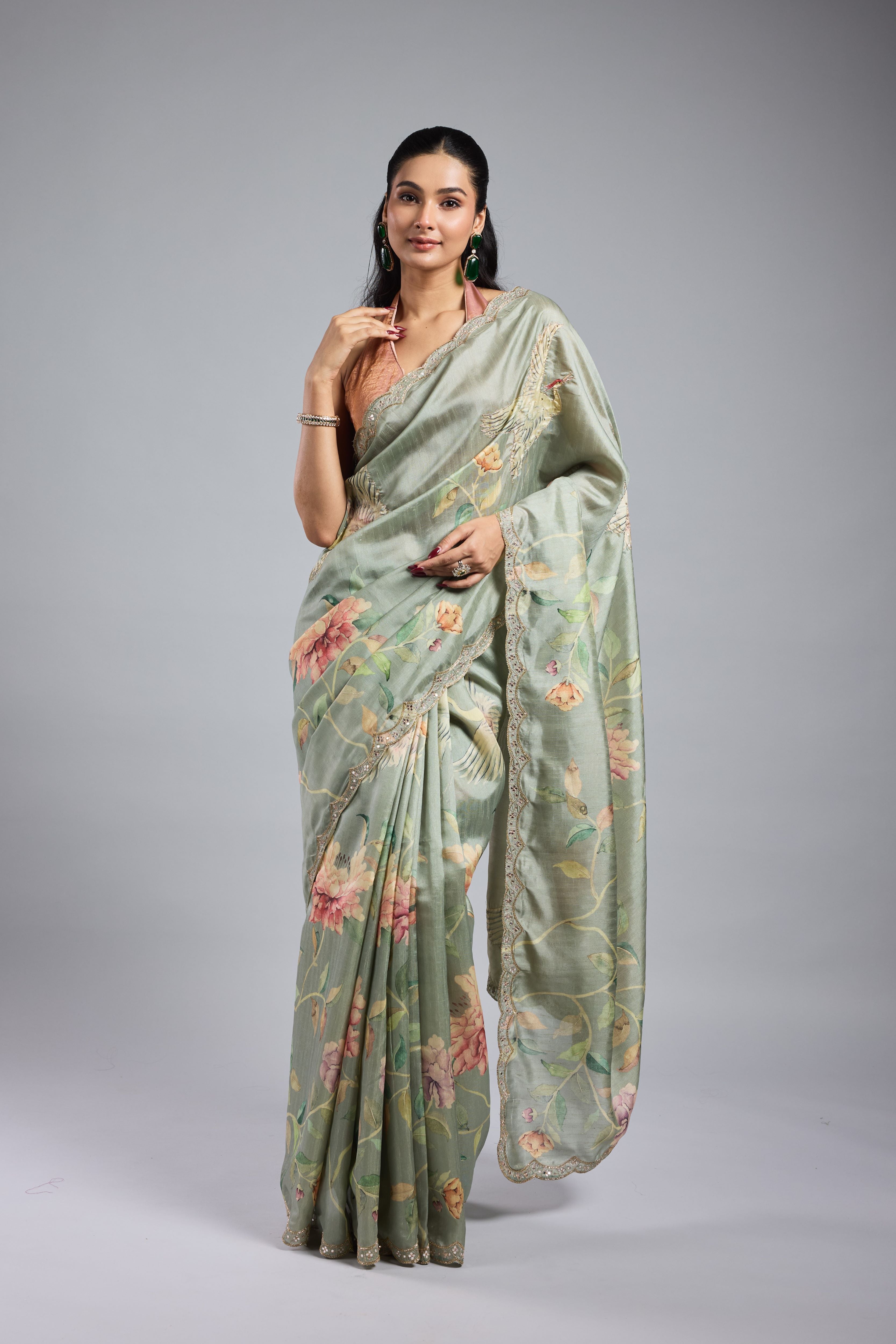 Green Printed Bhagalpuri Tussar Silk Saree