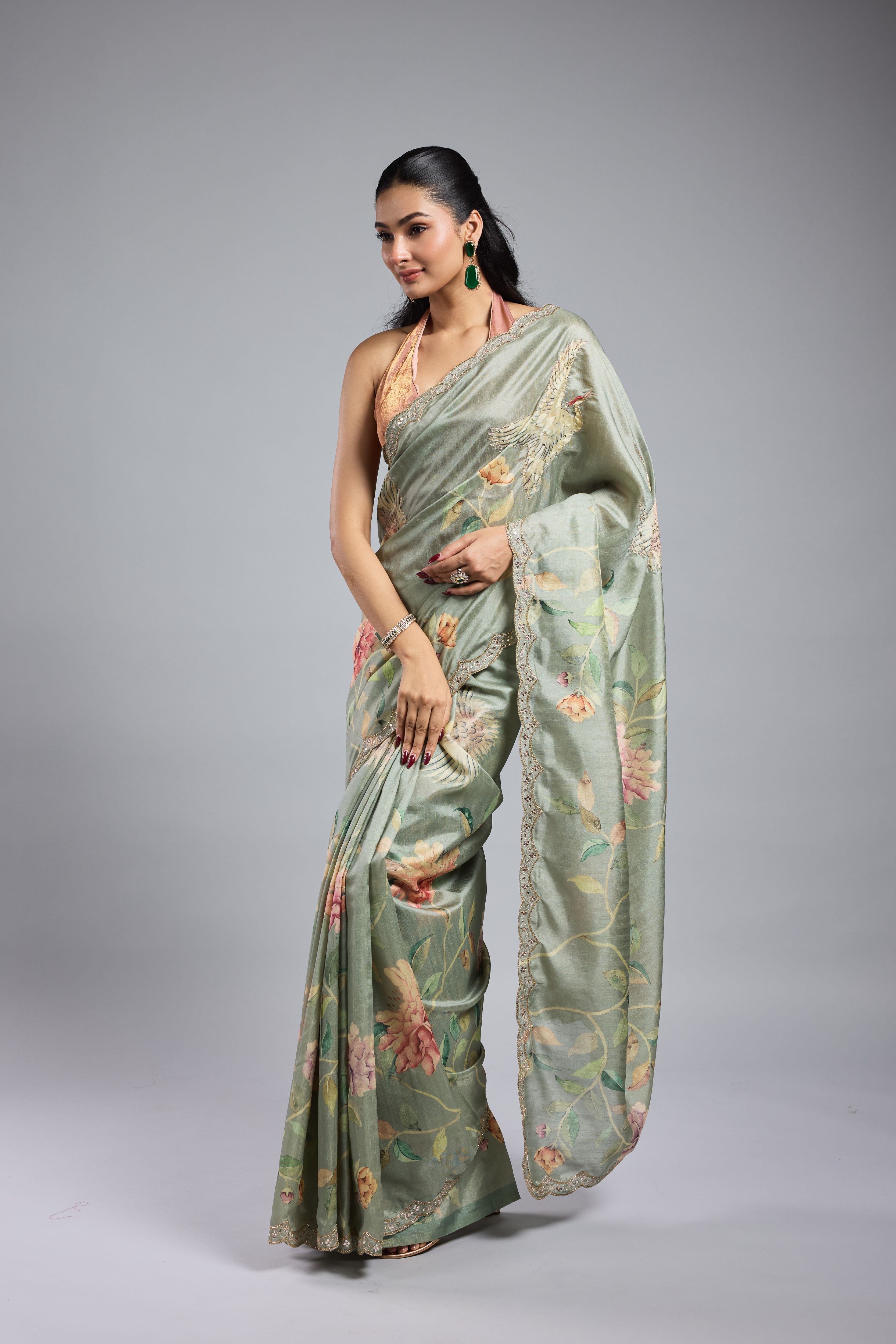 Green Printed Bhagalpuri Tussar Silk Saree