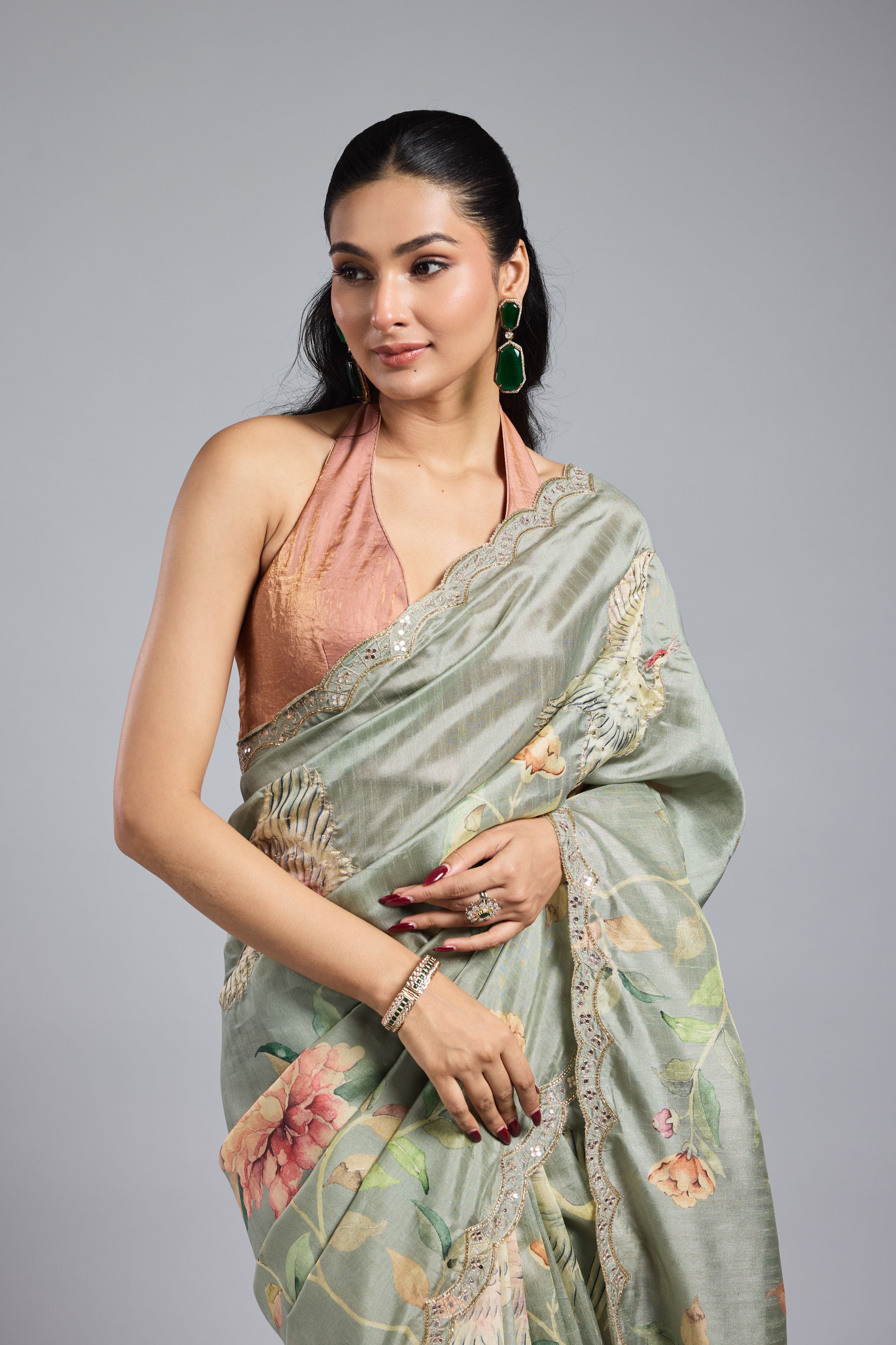 Green Printed Bhagalpuri Tussar Silk Saree