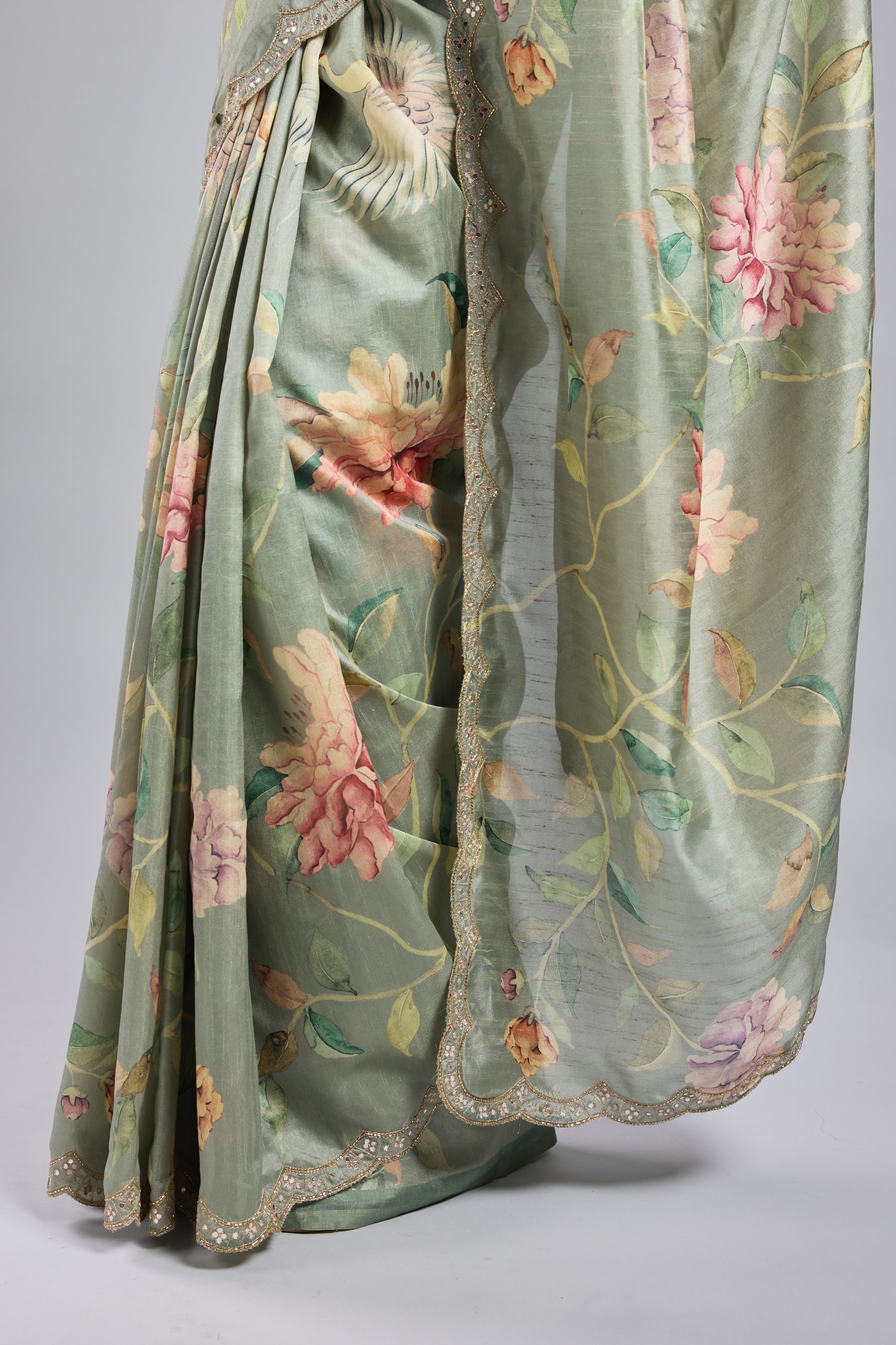 Green Printed Bhagalpuri Tussar Silk Saree