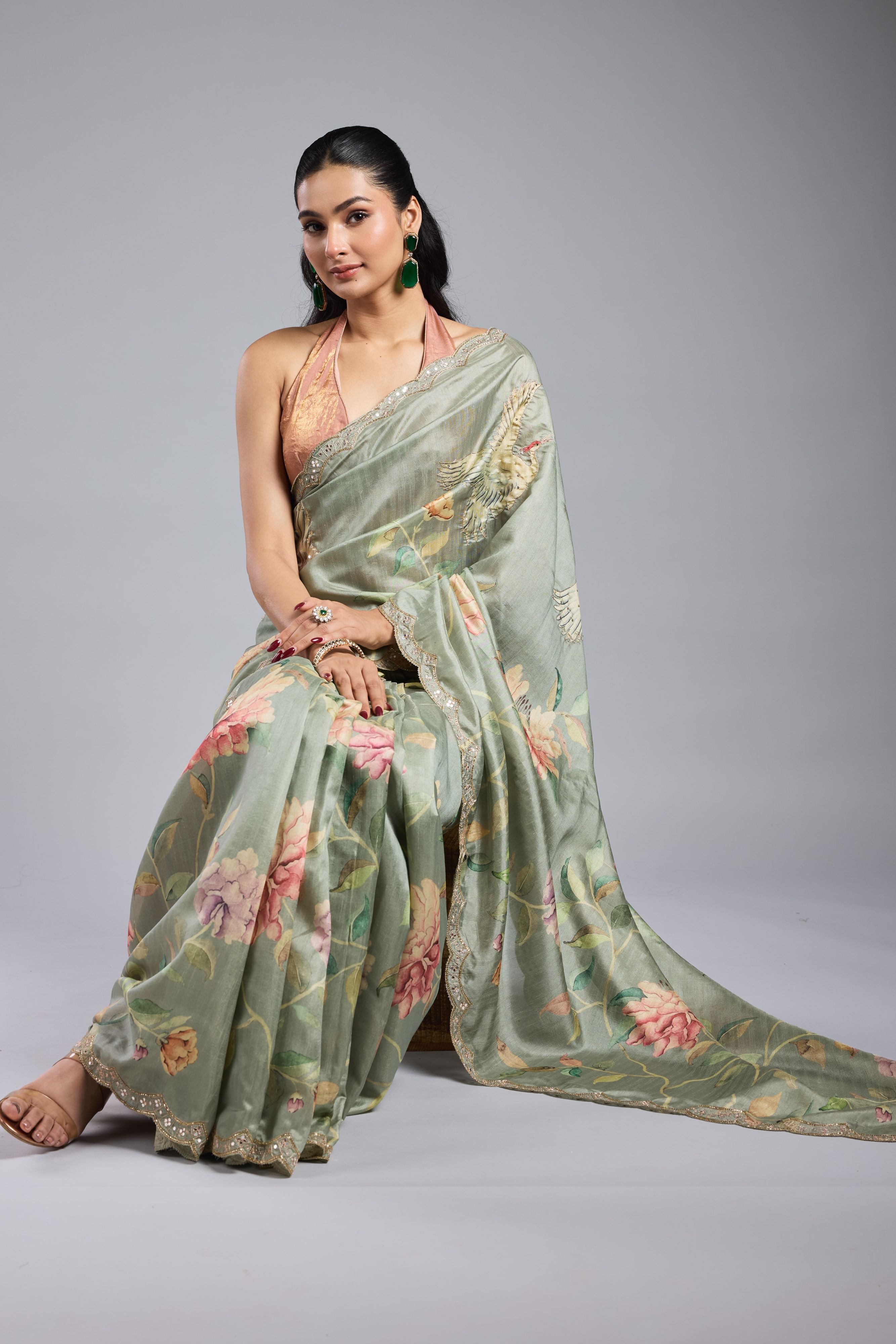 Green Printed Bhagalpuri Tussar Silk Saree