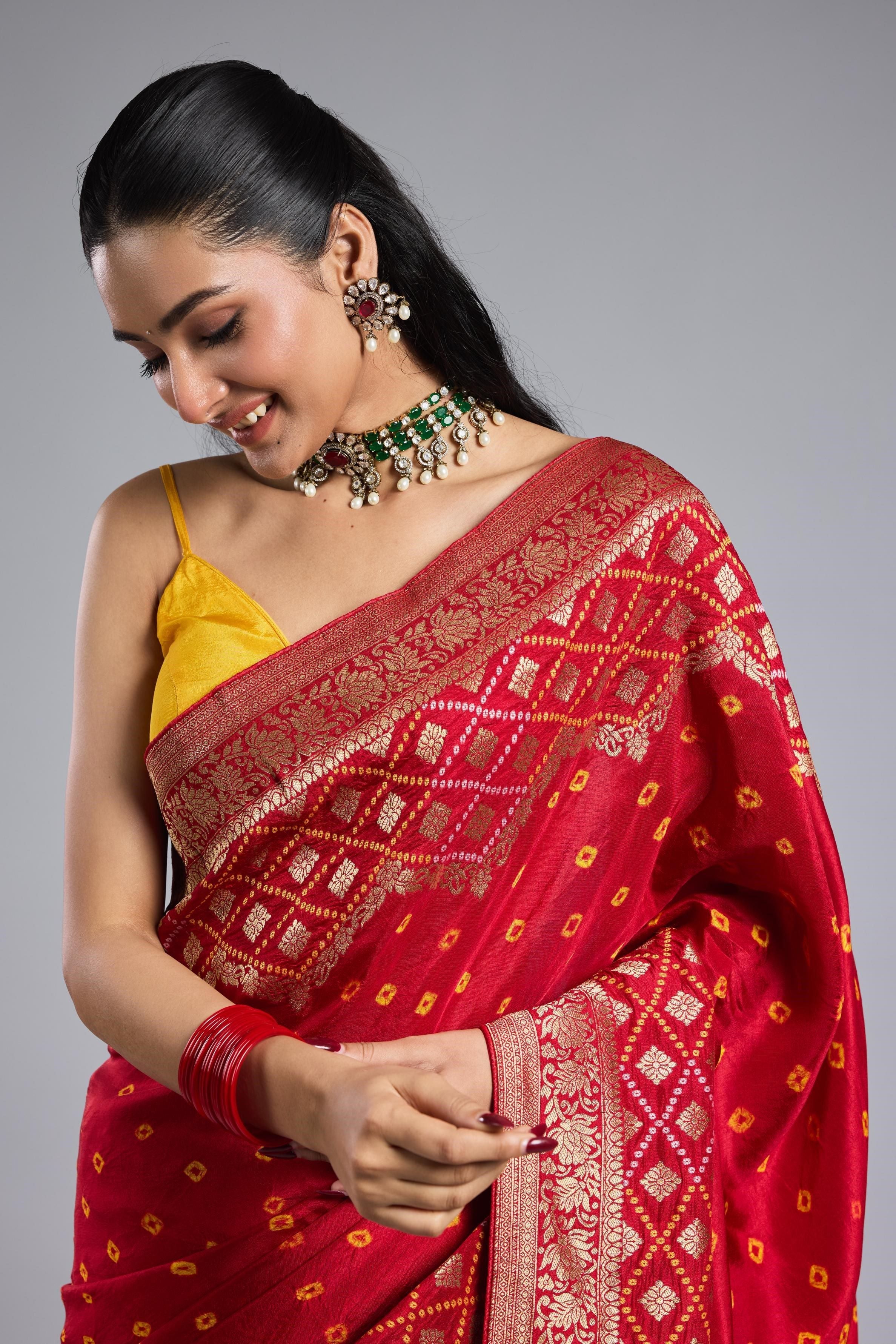 Red Bandhej Premium Silk Saree
