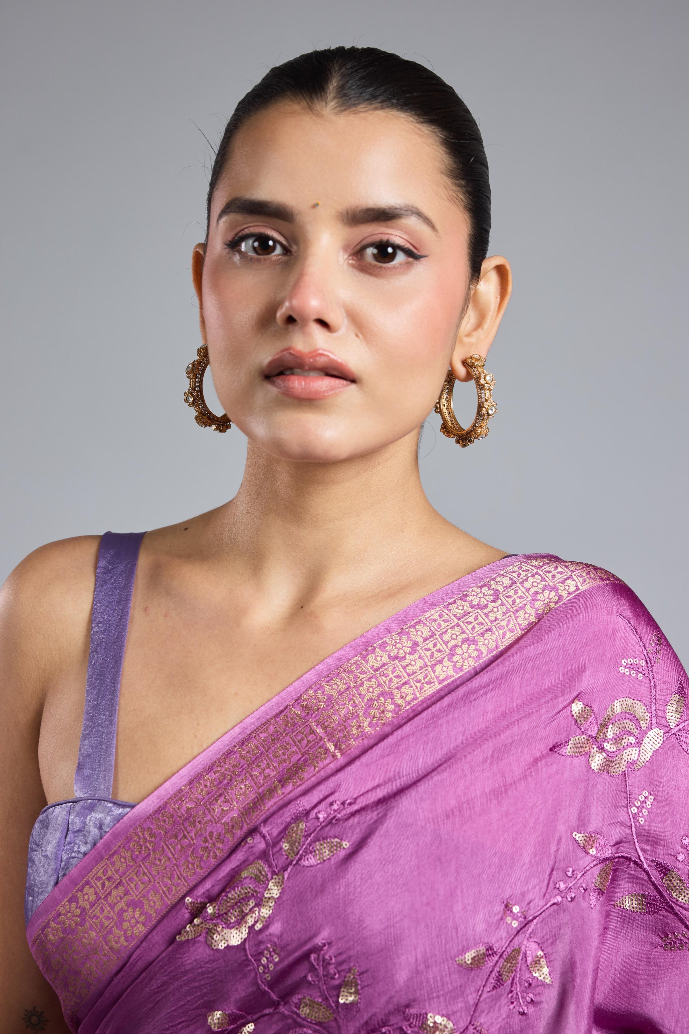 Lilac Embellished Russian Silk Saree