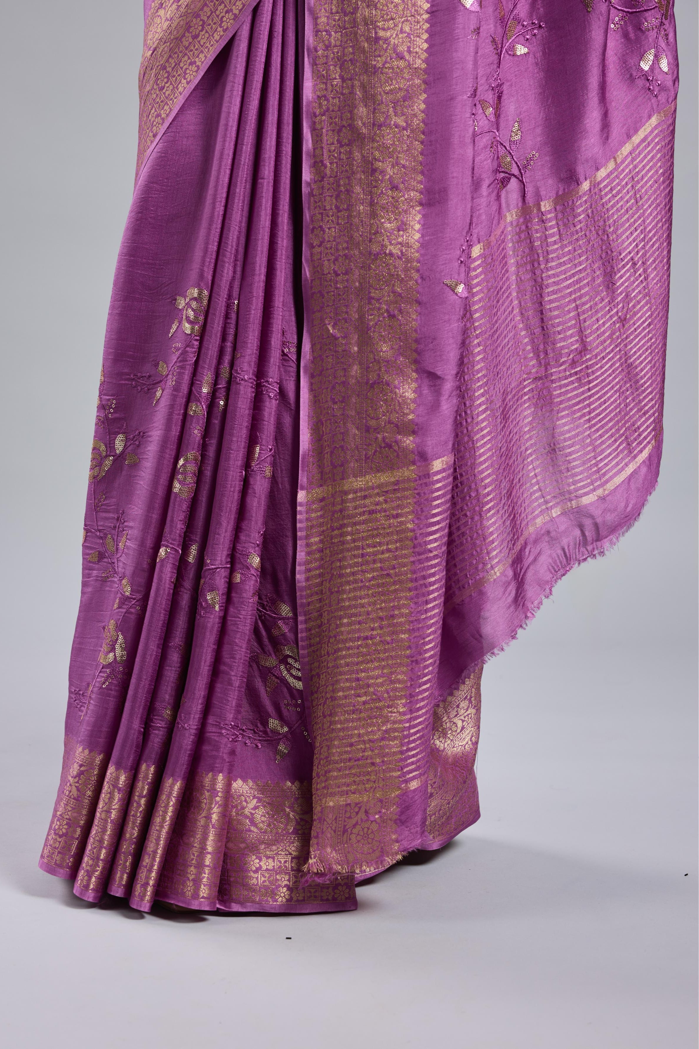 Lilac Embellished Russian Silk Saree