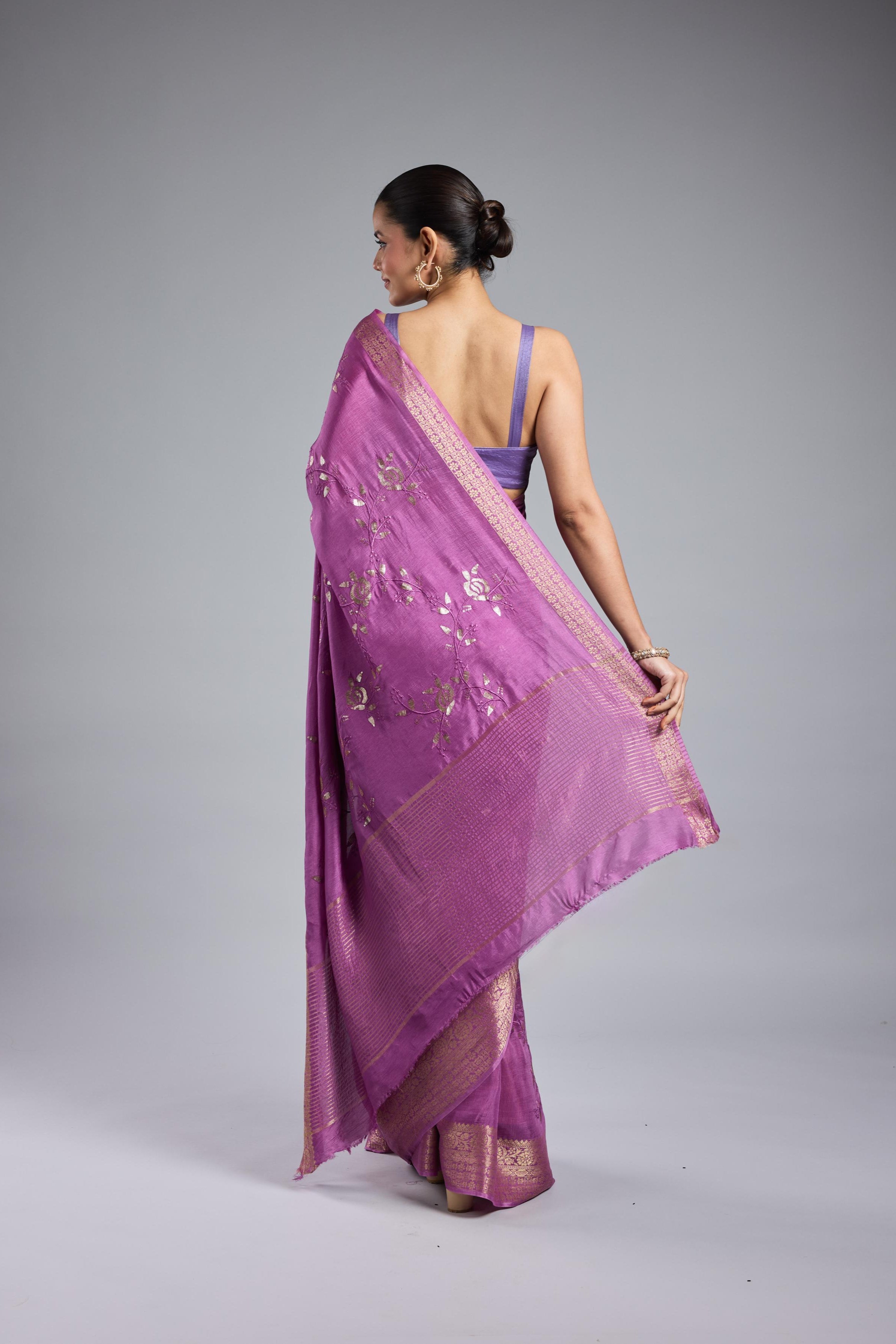 Lilac Embellished Russian Silk Saree