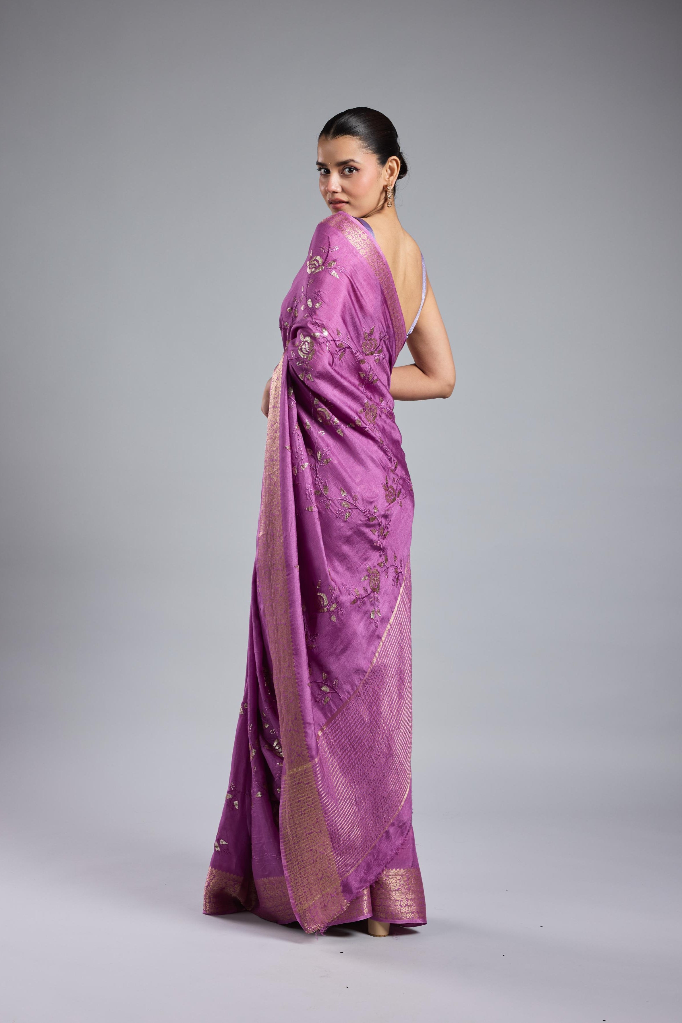 Lilac Embellished Russian Silk Saree