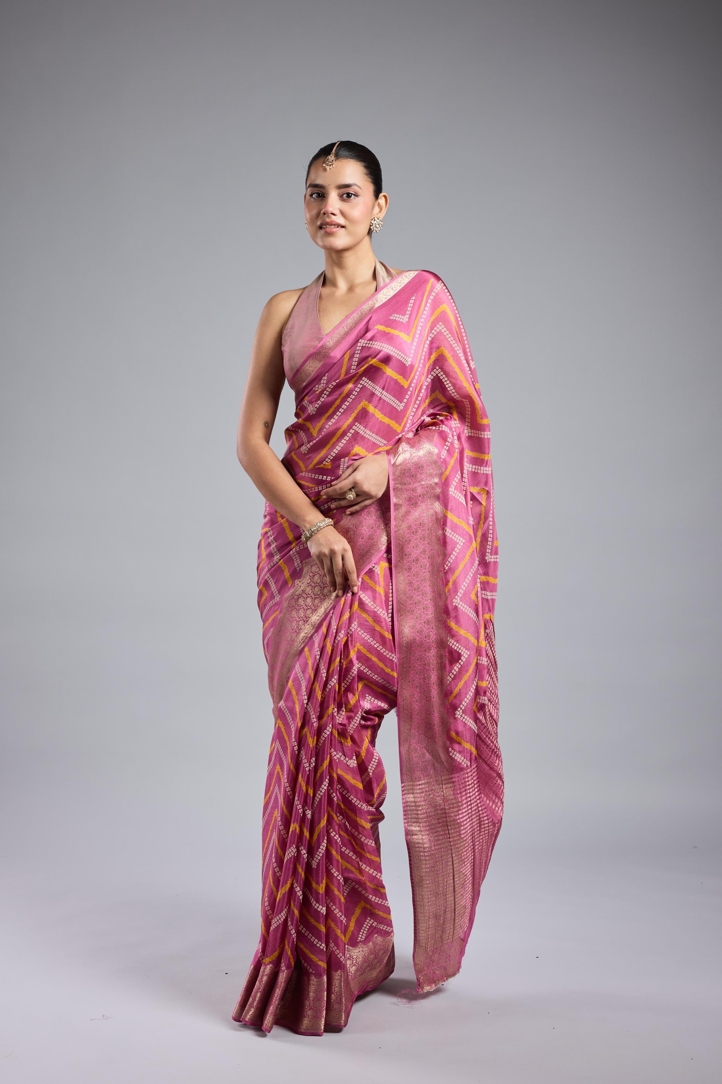 Pink Leheriya Cosmo Silk Saree