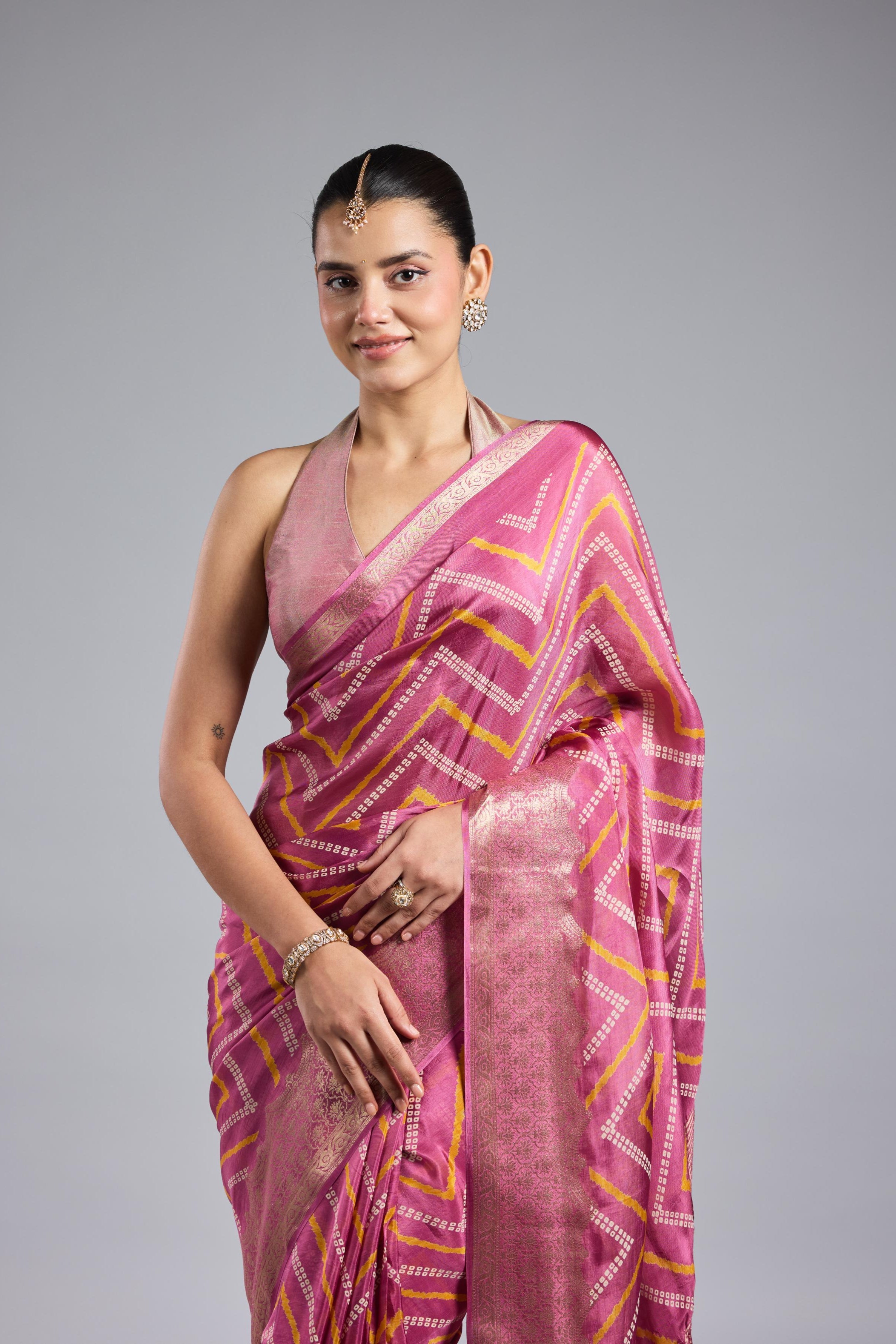 Pink Leheriya Cosmo Silk Saree