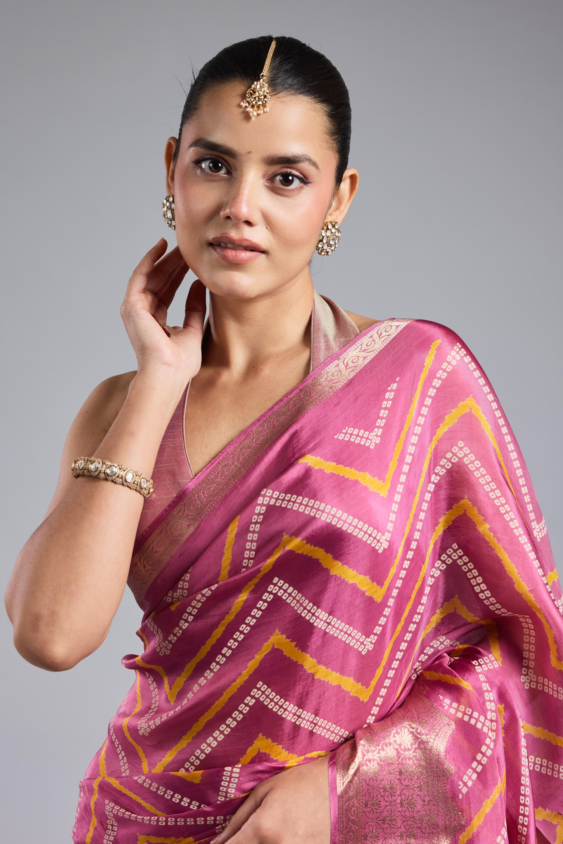 Pink Leheriya Cosmo Silk Saree
