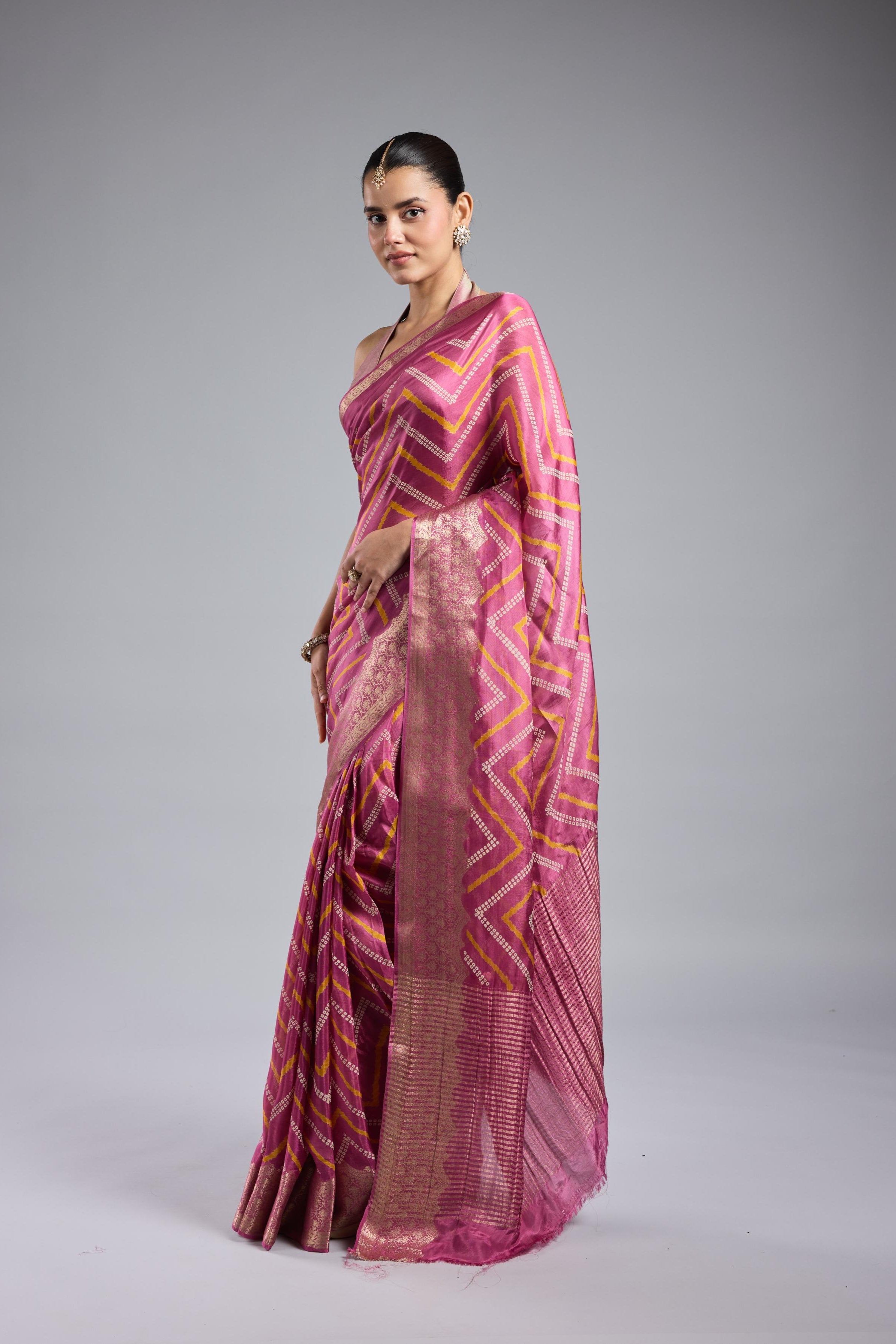 Pink Leheriya Cosmo Silk Saree