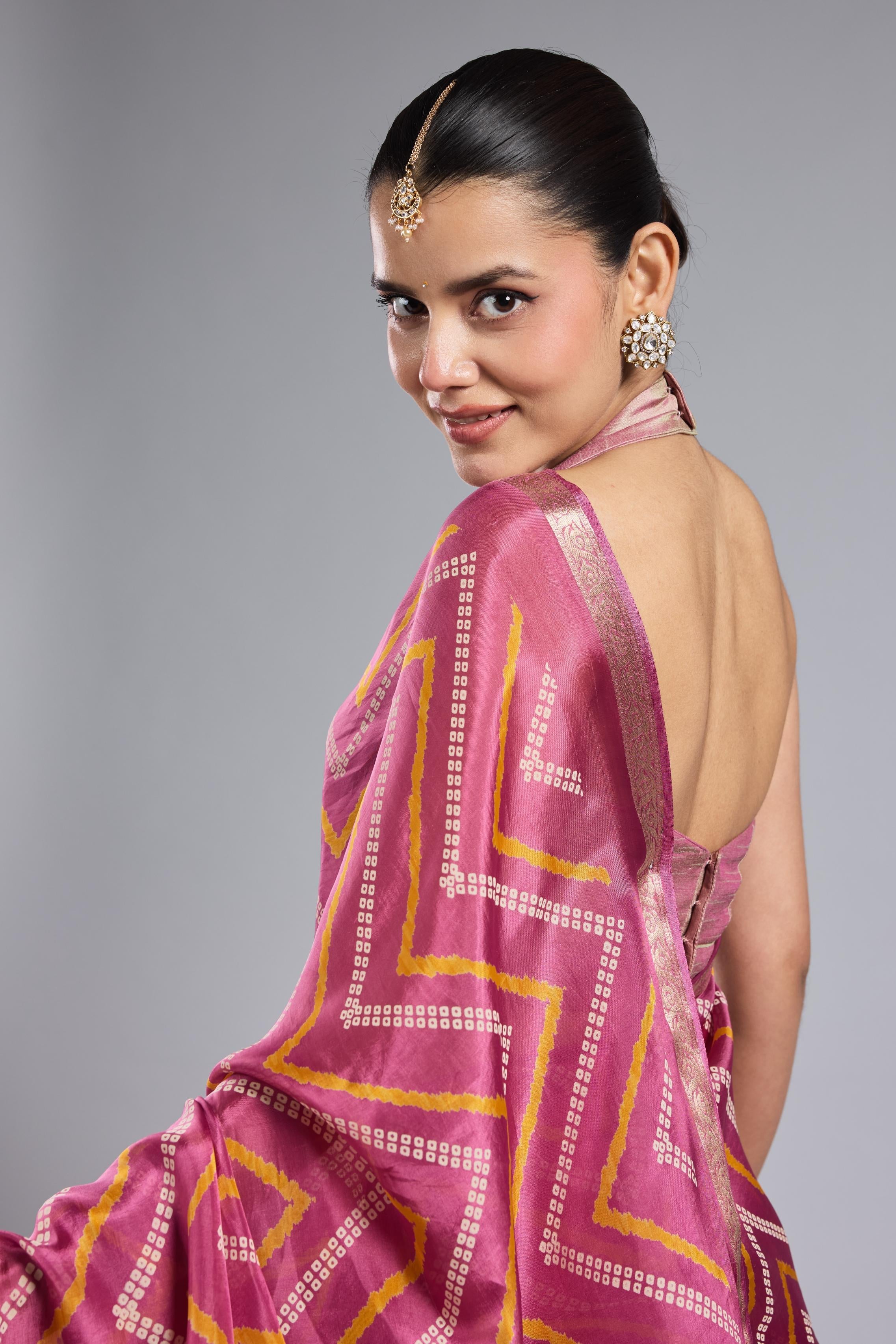 Pink Leheriya Cosmo Silk Saree