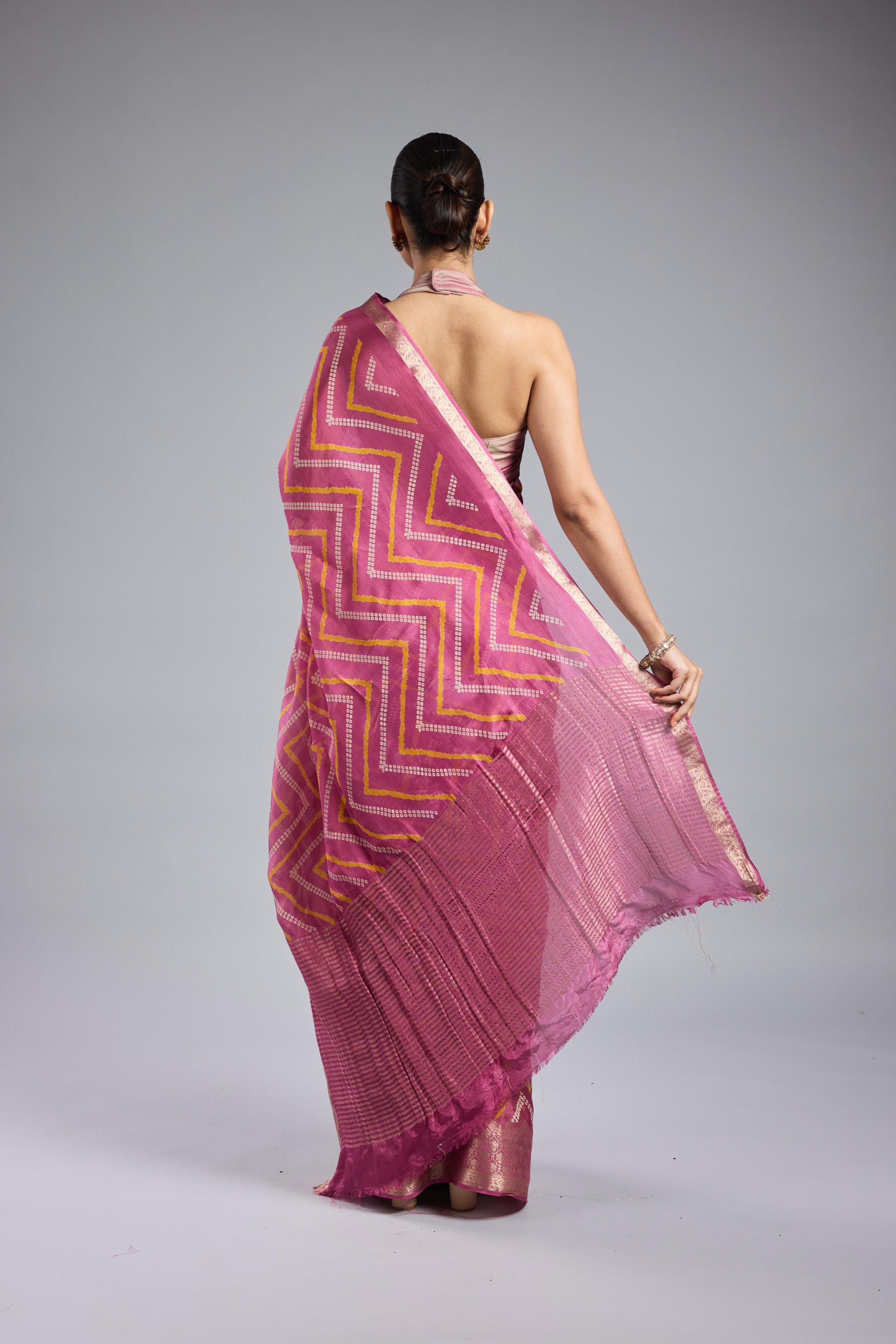 Pink Leheriya Cosmo Silk Saree