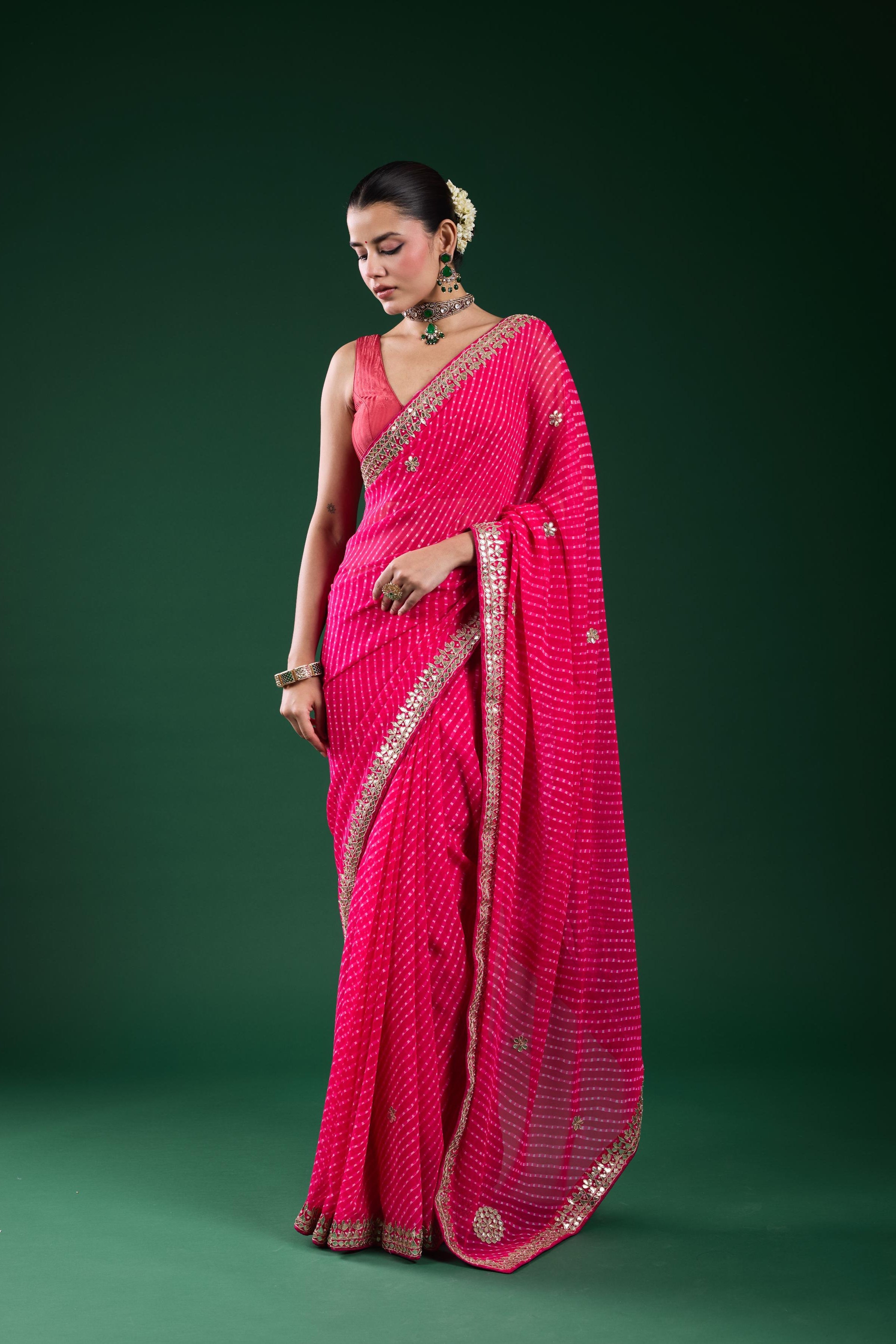 Pink Gotta Georgette Silk Saree