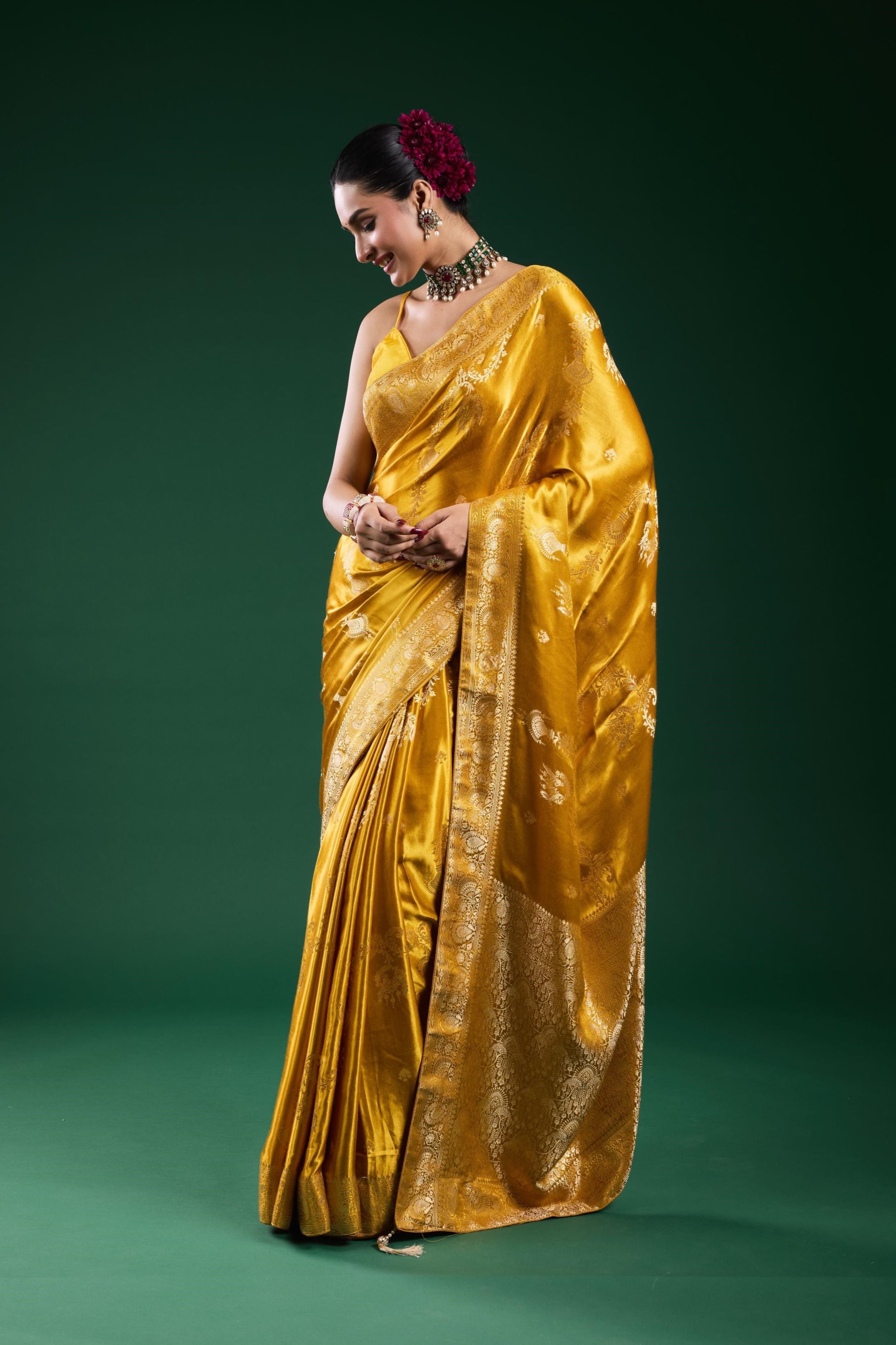 Golden Gazzi Satin Silk Saree