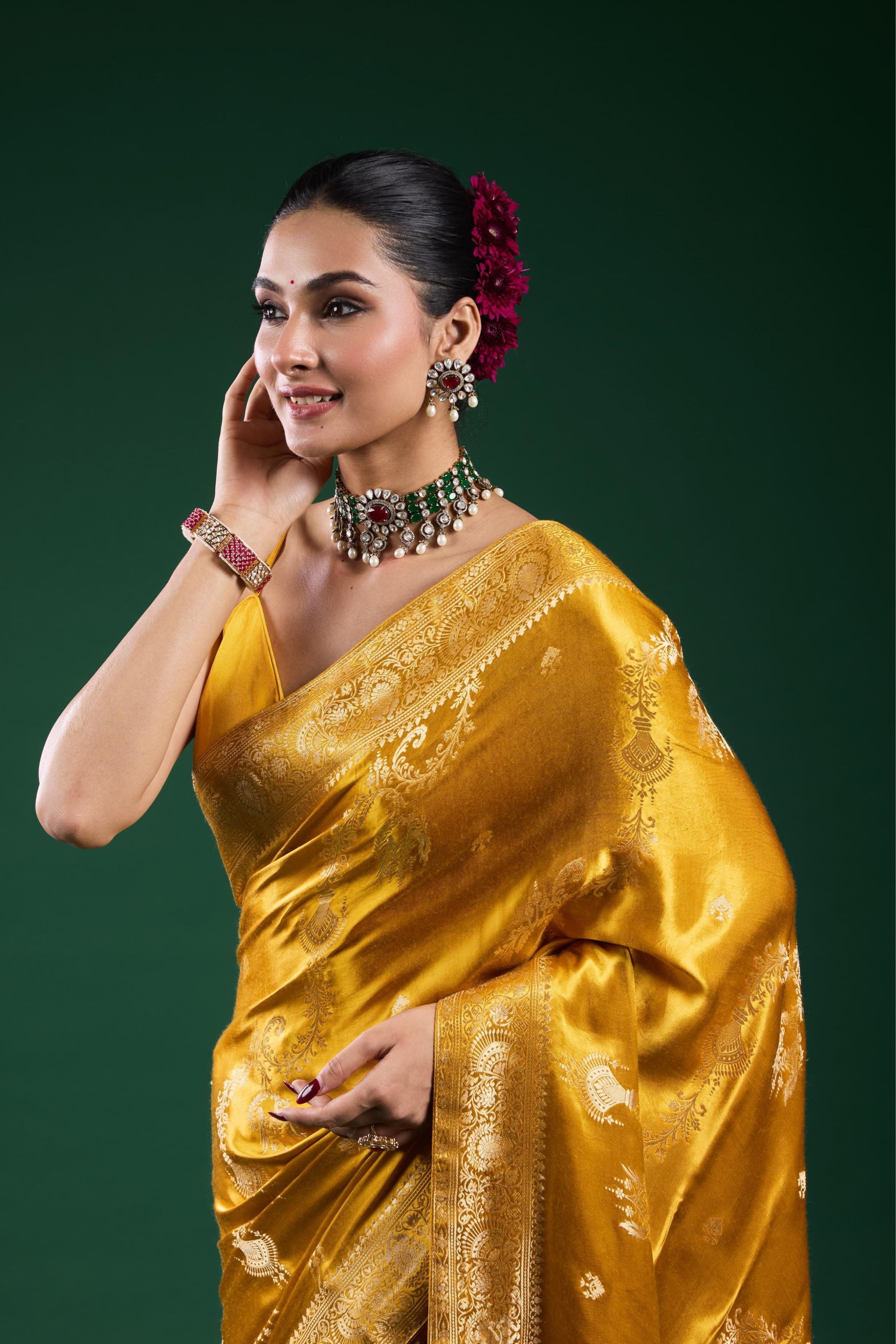 Golden Gazzi Satin Silk Saree