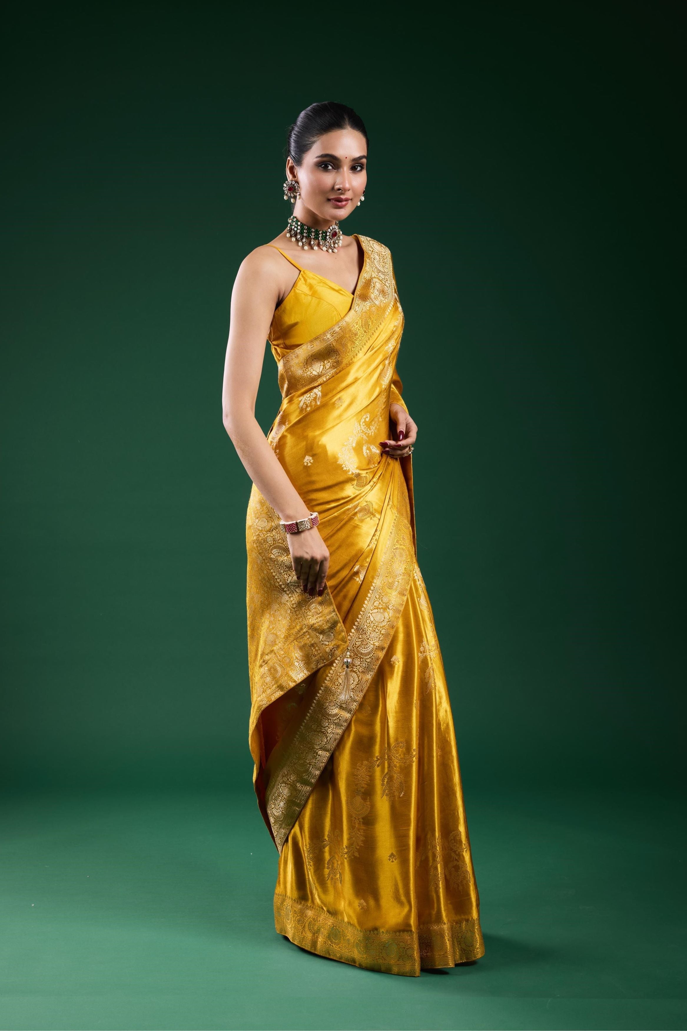 Golden Gazzi Satin Silk Saree