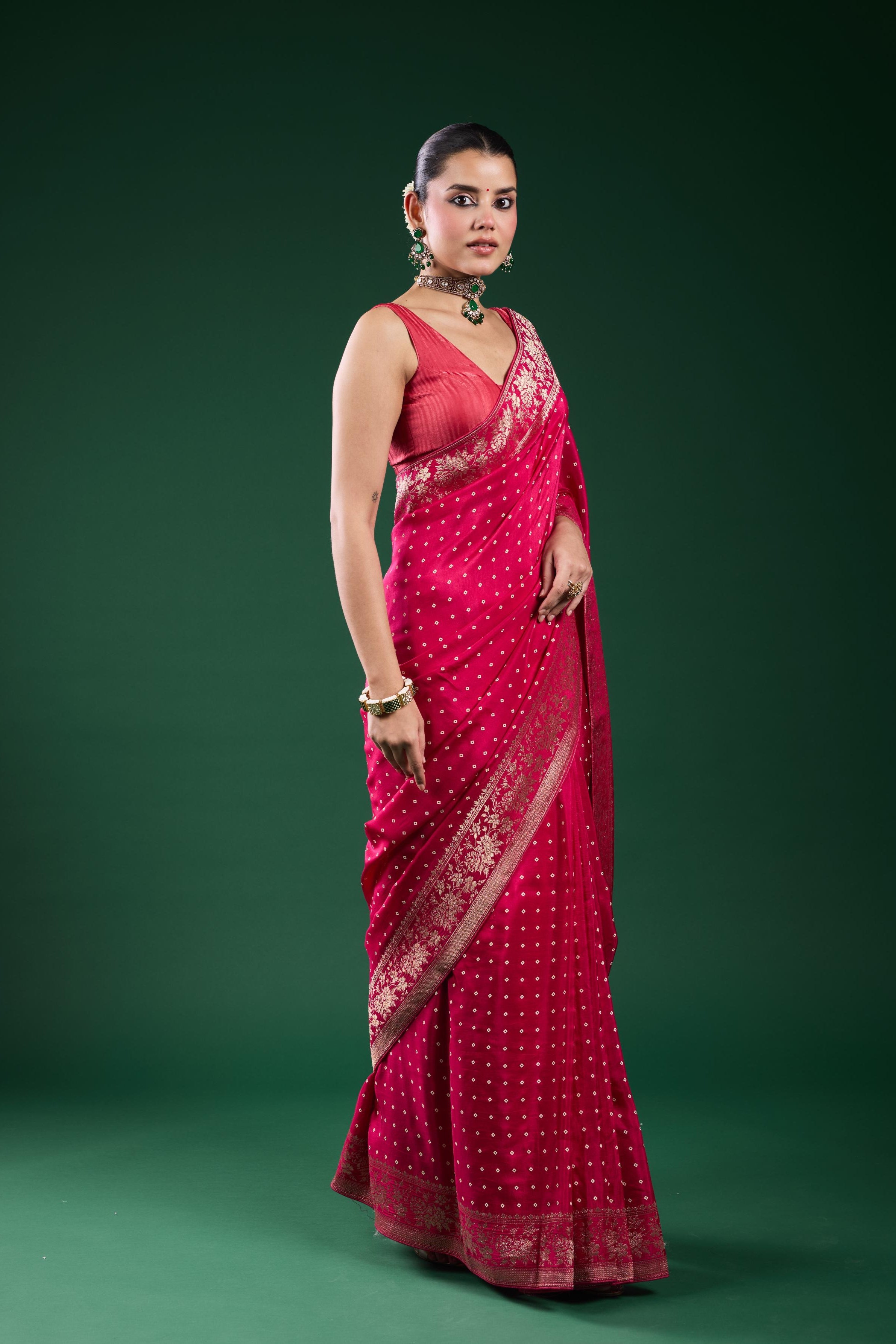 Pink Bandhej Printed Cosmo Silk Saree