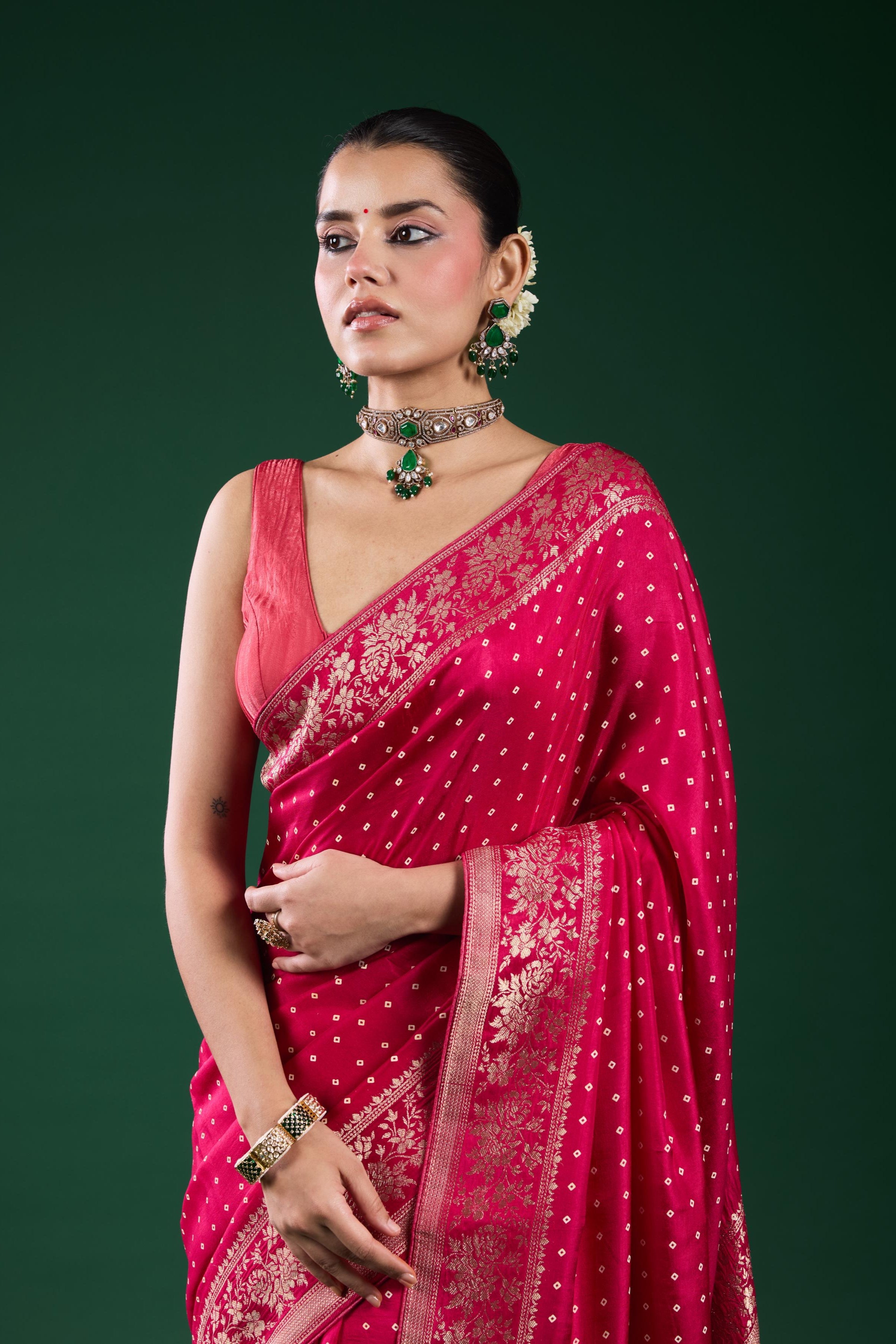 Pink Bandhej Printed Cosmo Silk Saree