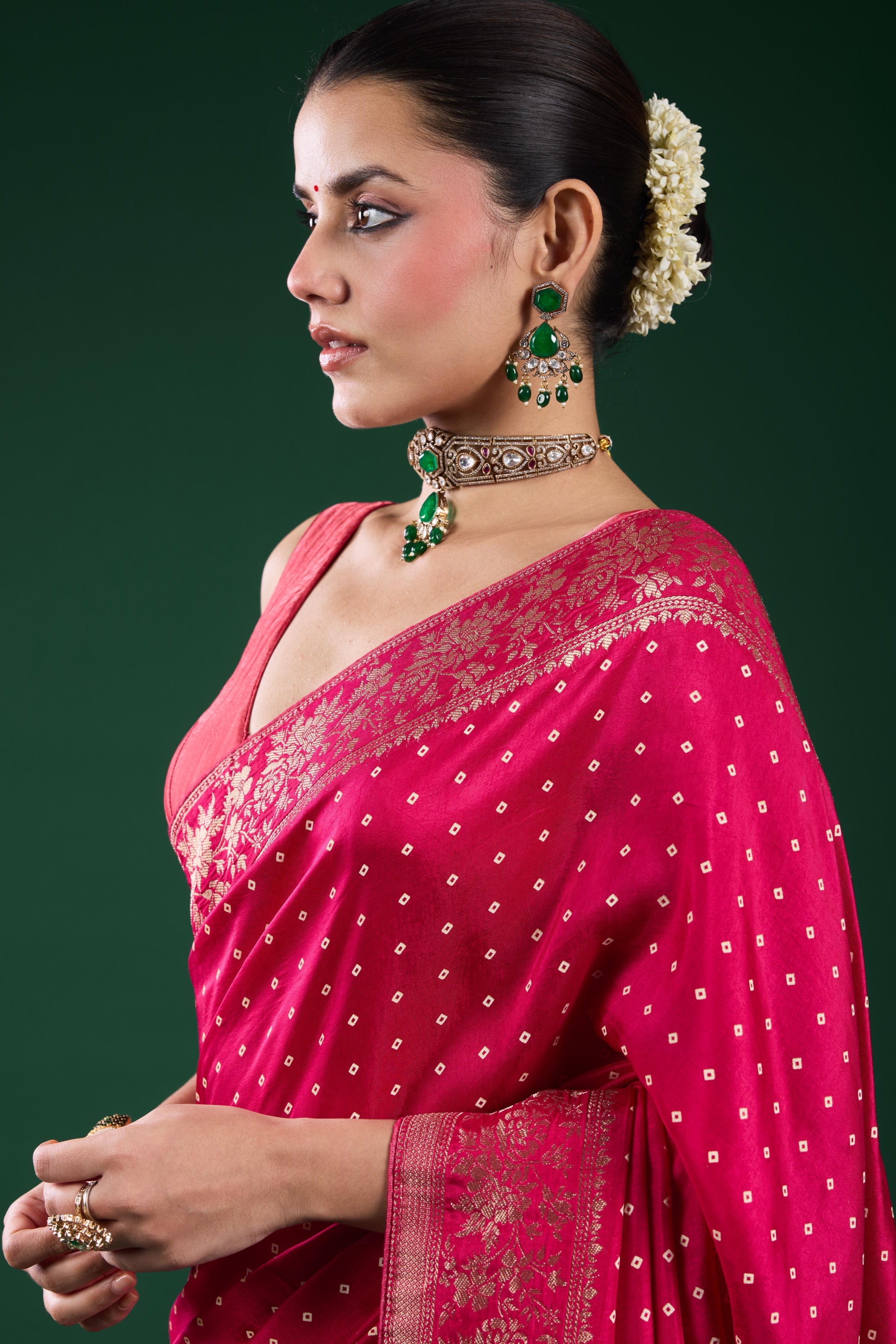 Pink Bandhej Printed Cosmo Silk Saree