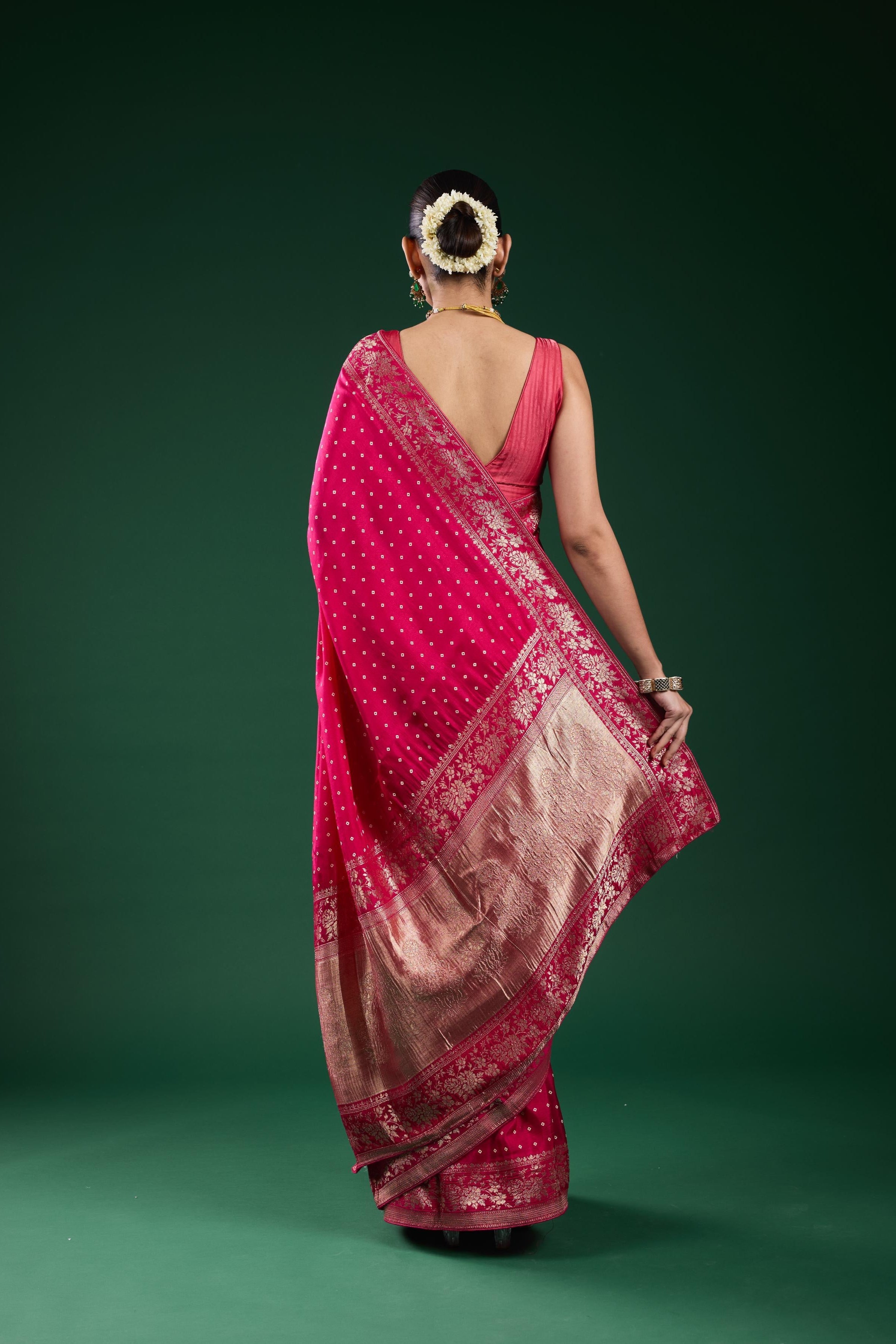 Pink Bandhej Printed Cosmo Silk Saree