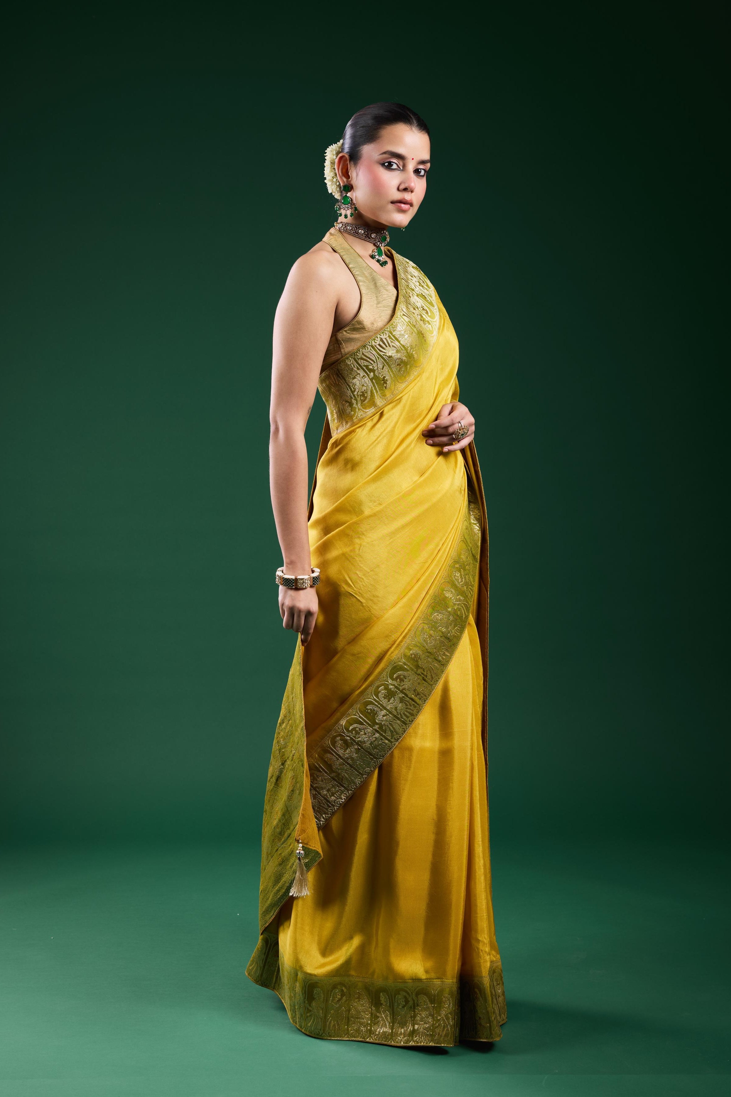 Golden Olive Dola Silk Saree