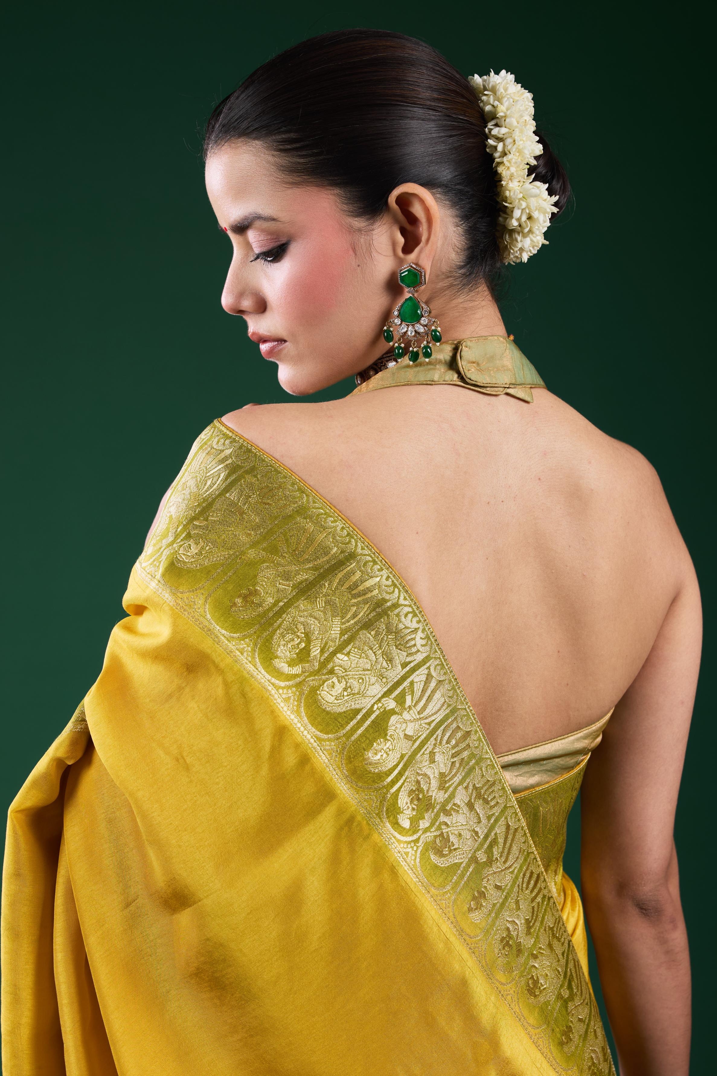 Golden Olive Dola Silk Saree