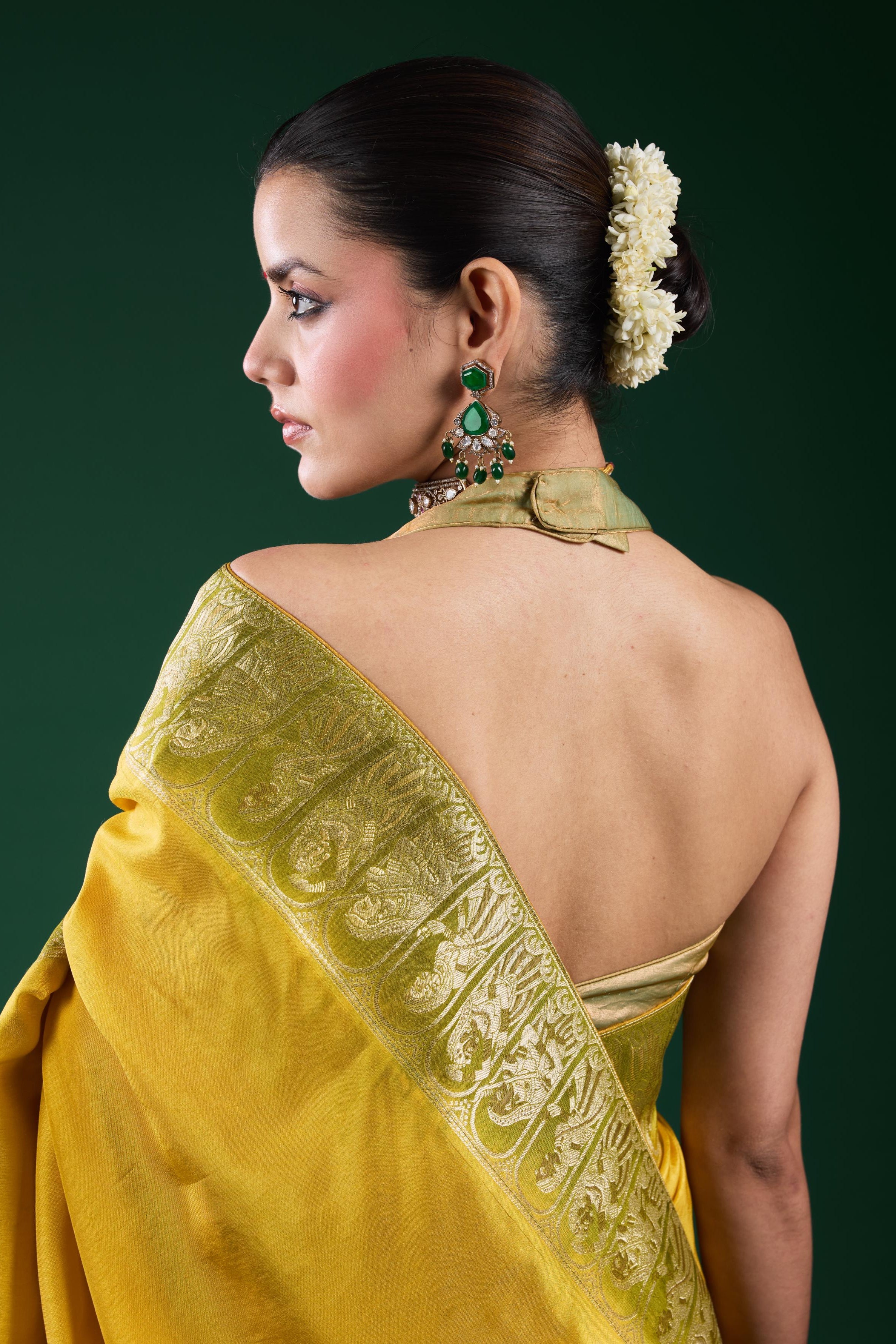 Golden Olive Dola Silk Saree