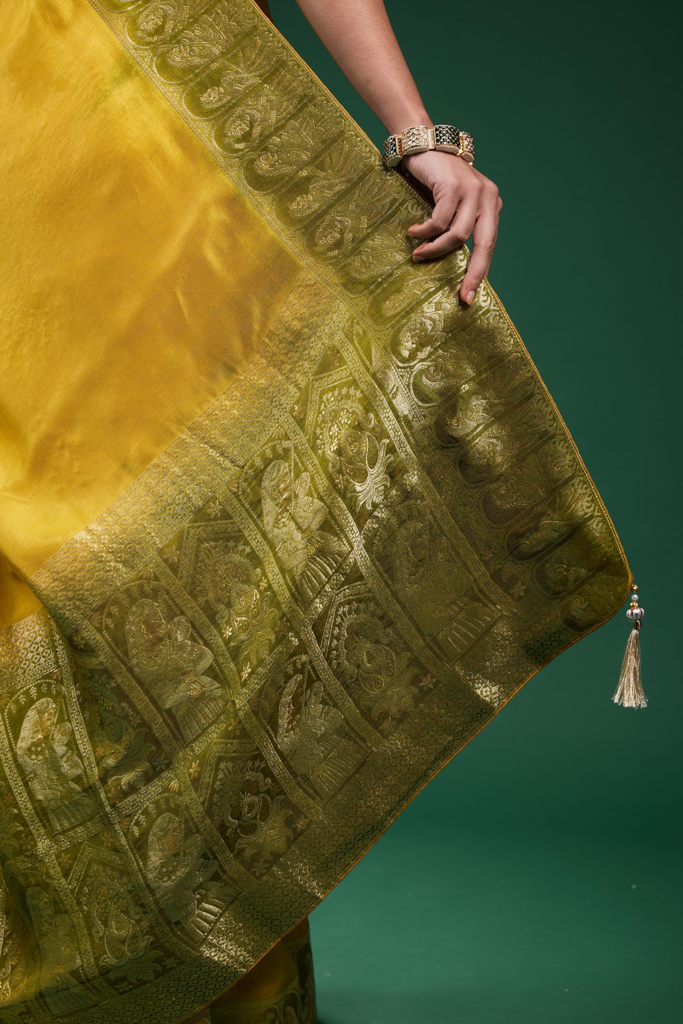 Golden Olive Dola Silk Saree