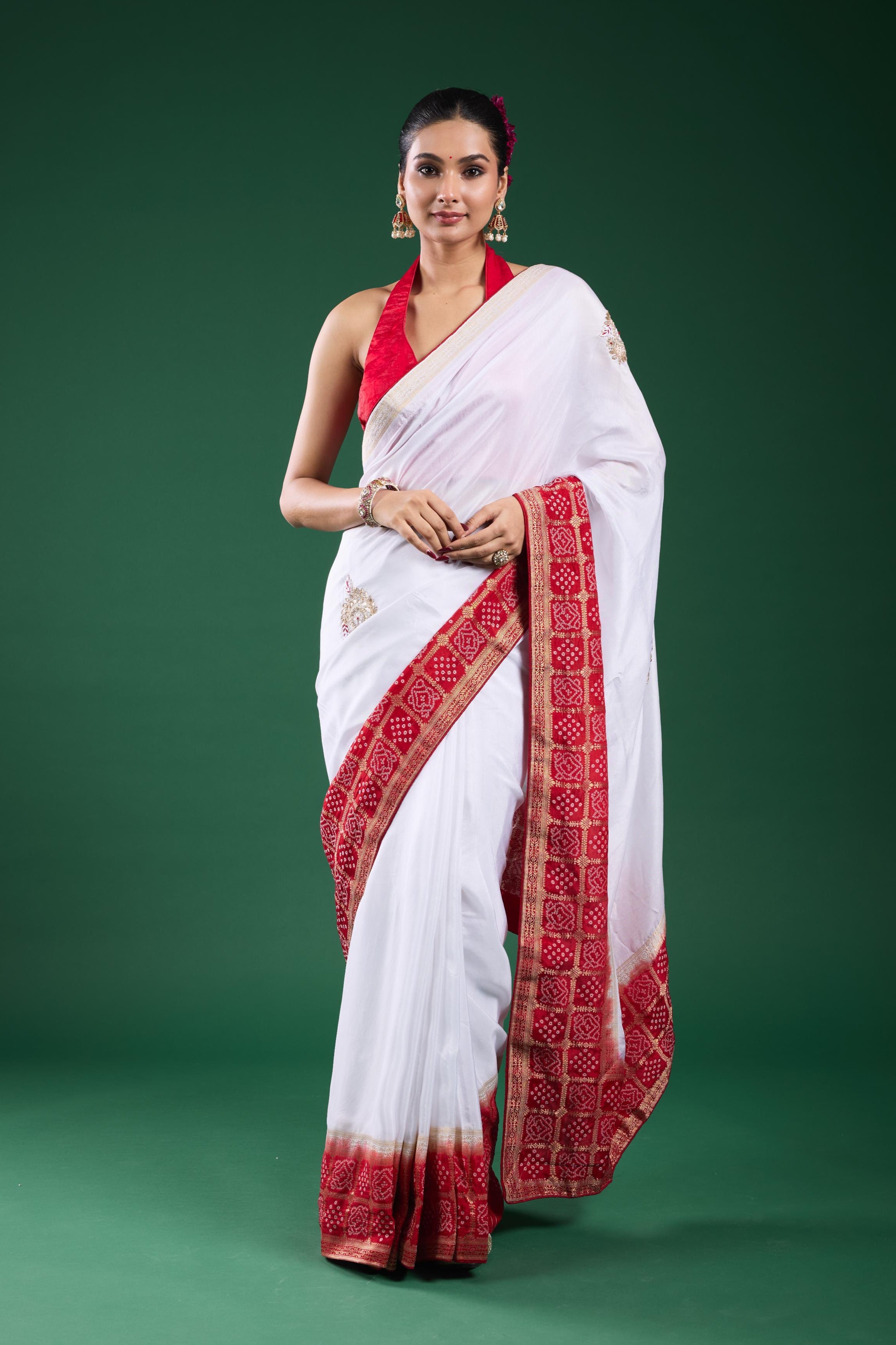 Radiance White Ombre Russian Silk Saree