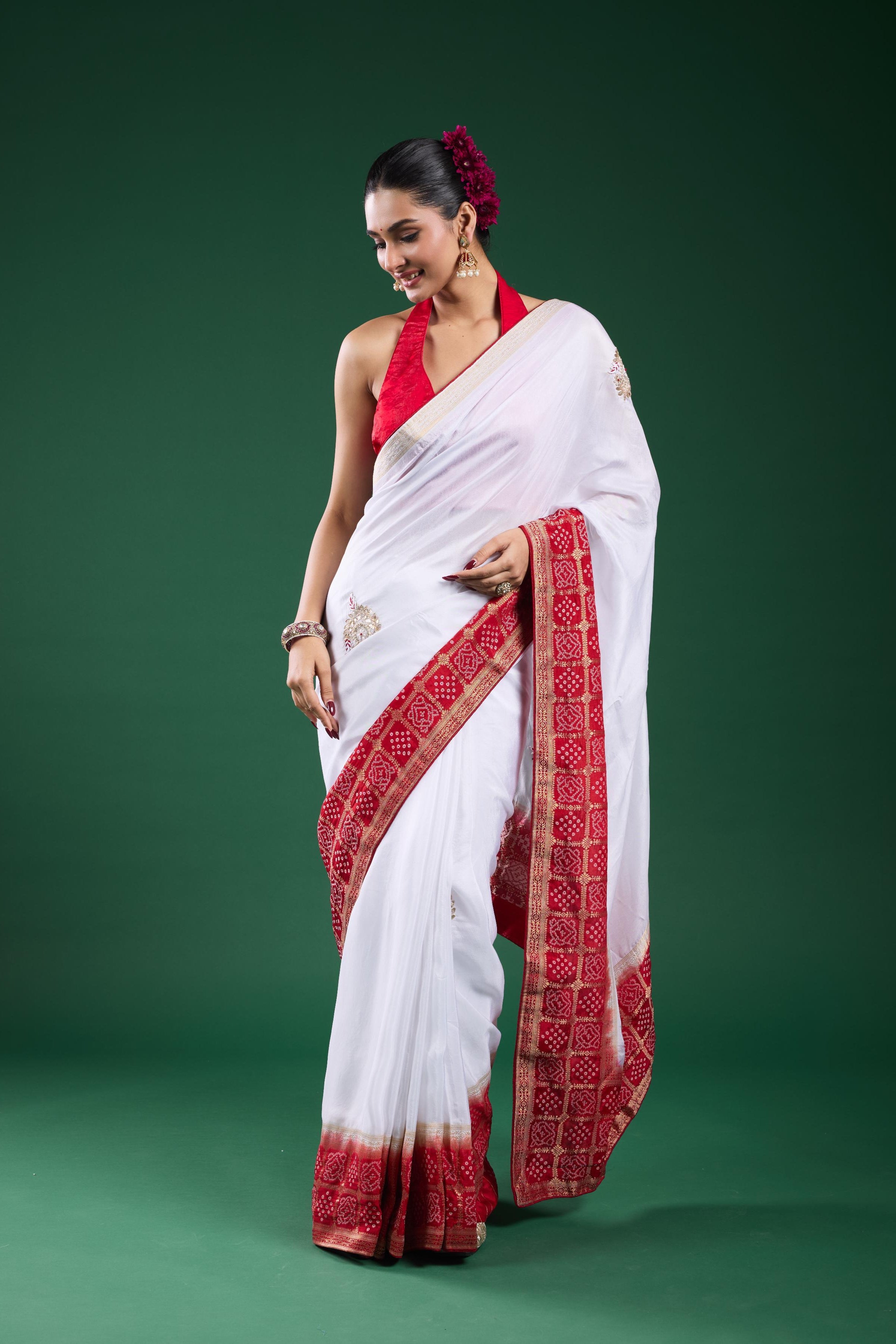 Radiance White Ombre Russian Silk Saree