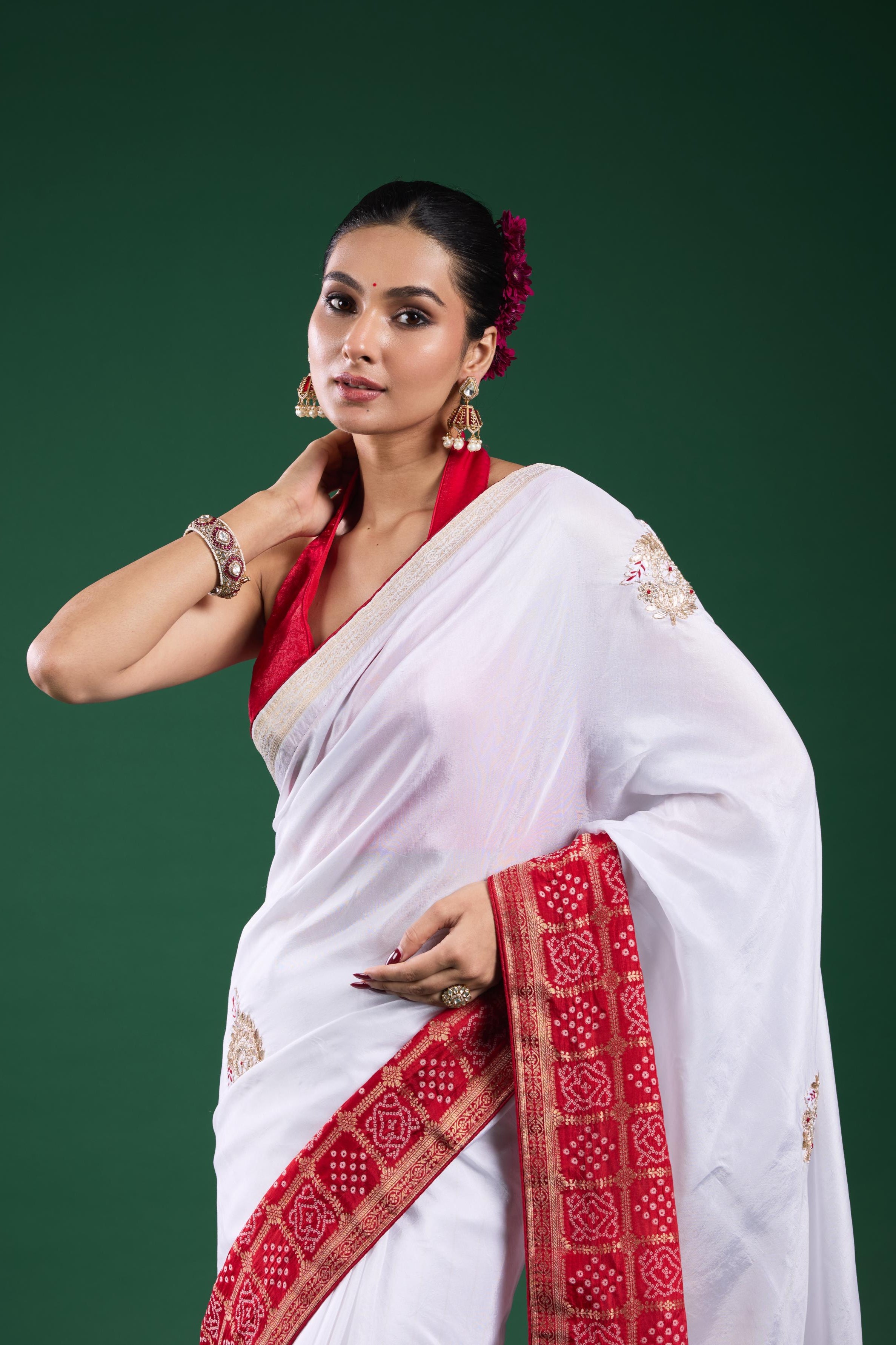 Radiance White Ombre Russian Silk Saree