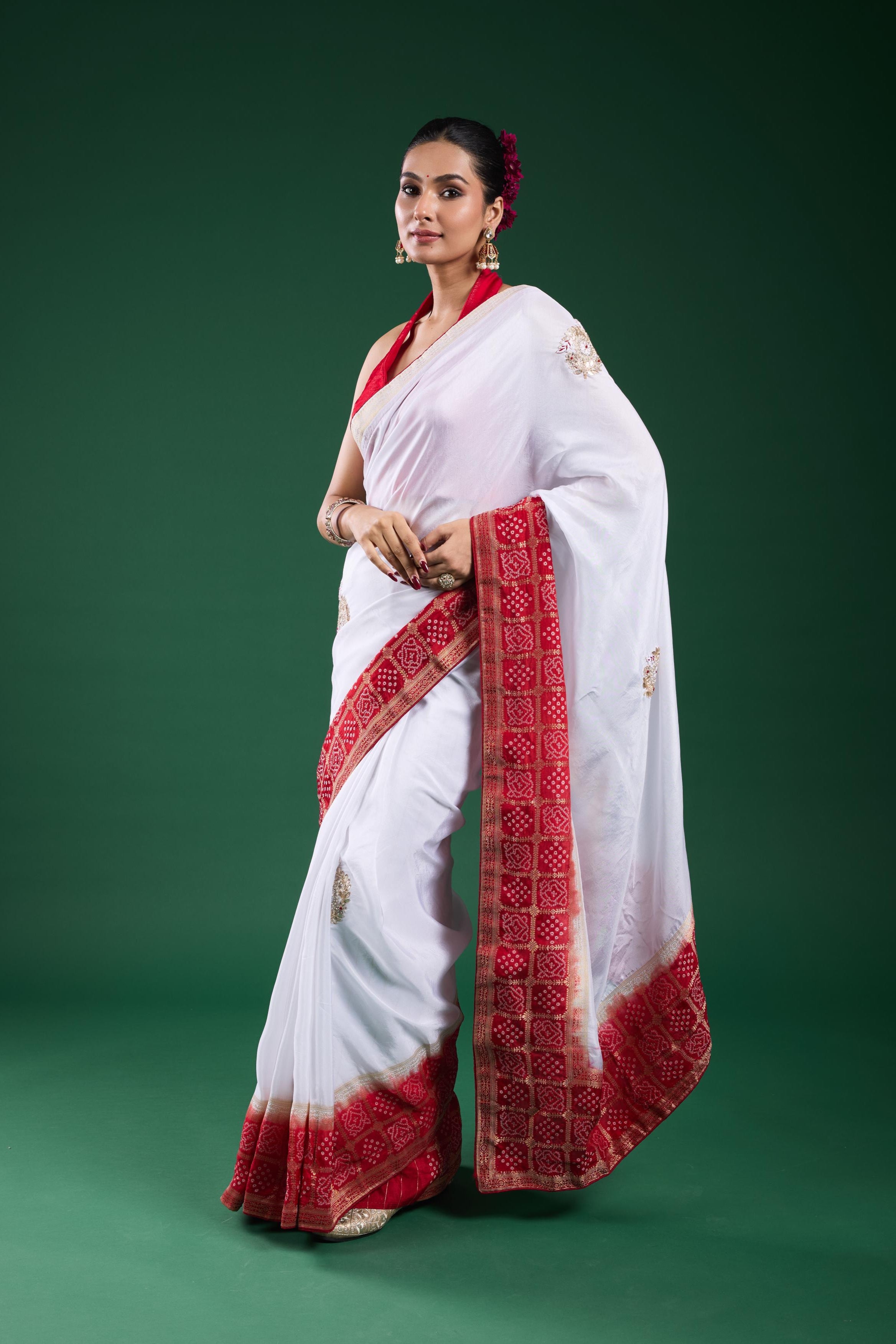 Radiance White Ombre Russian Silk Saree