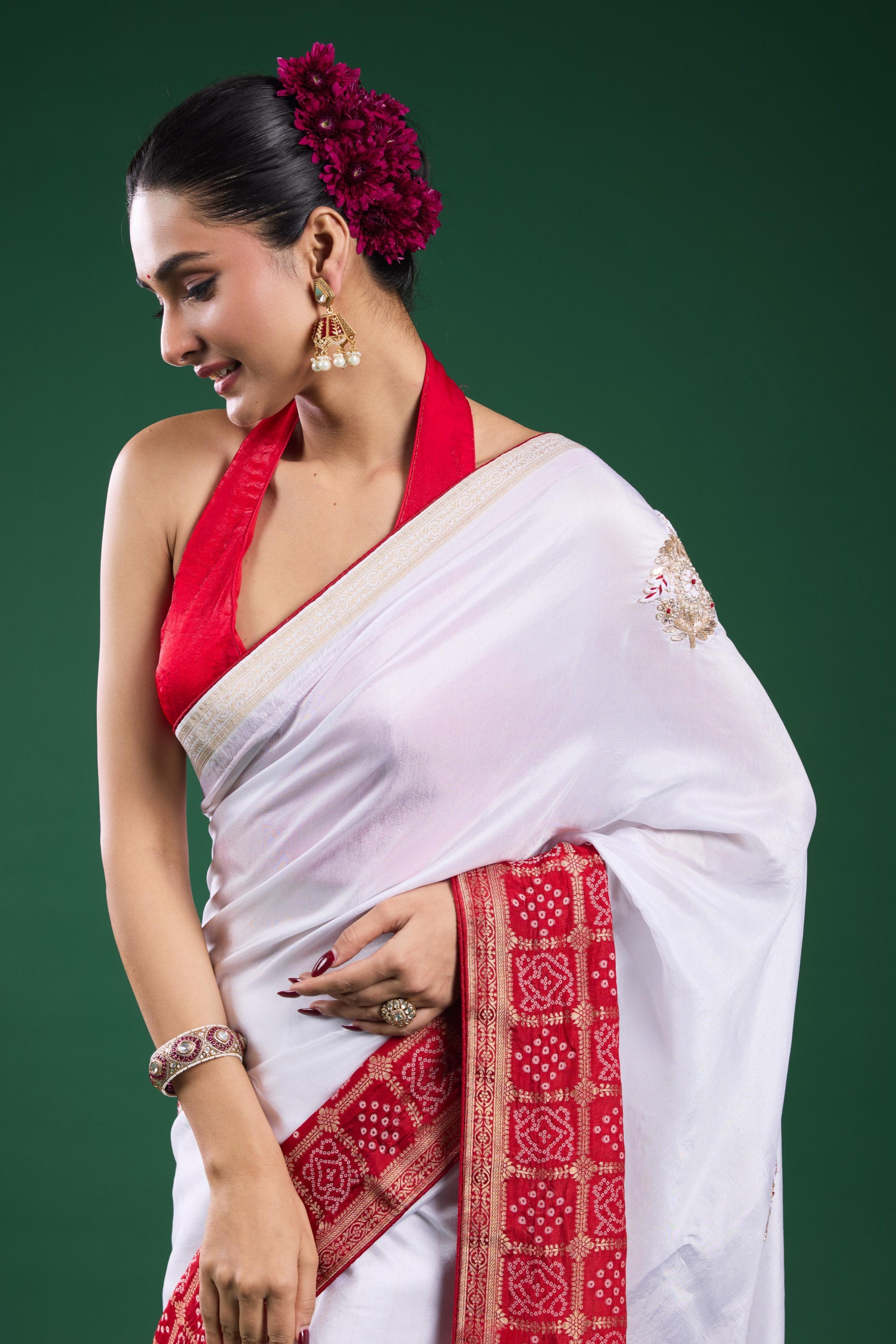 Radiance White Ombre Russian Silk Saree