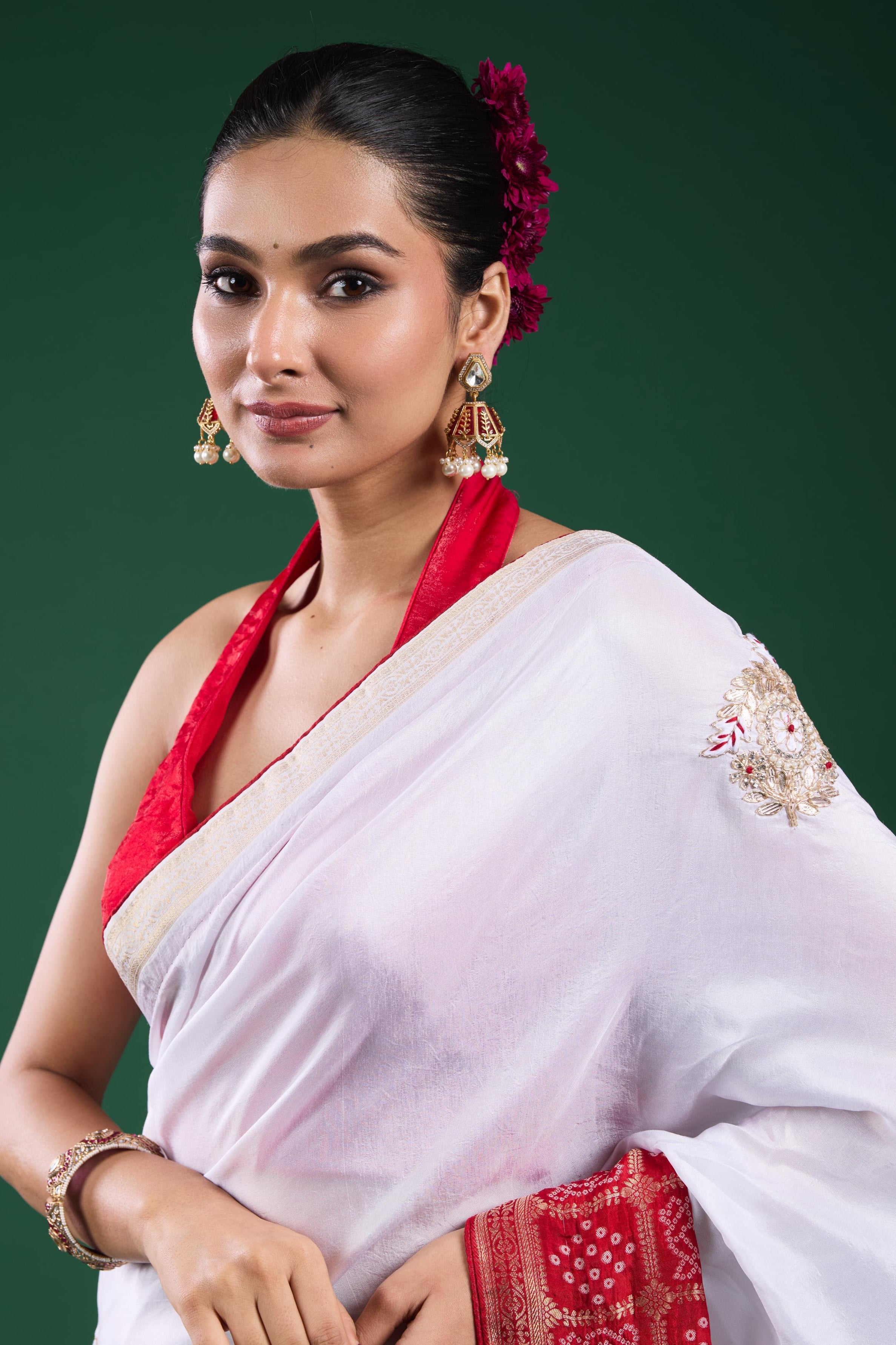 Radiance White Ombre Russian Silk Saree