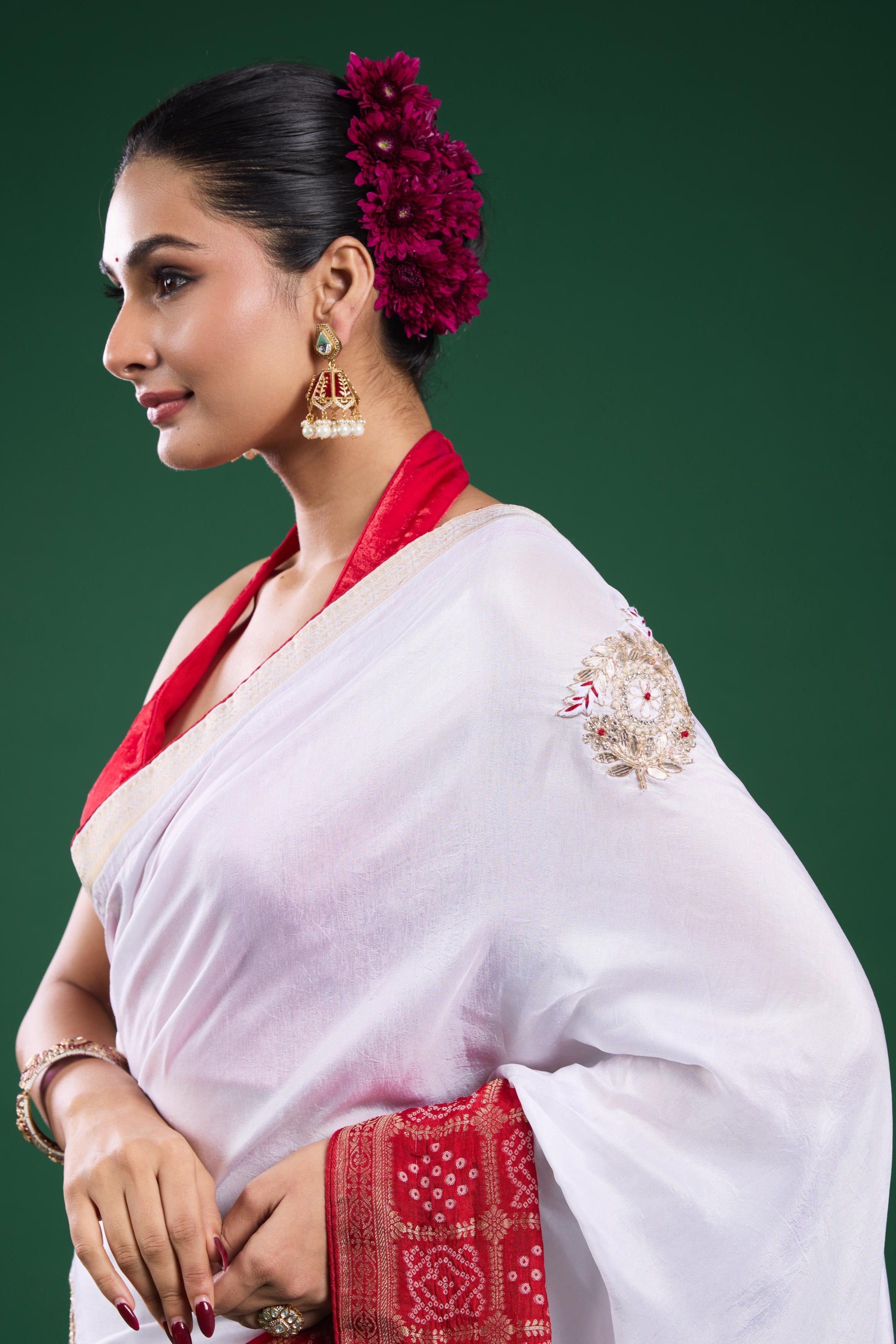 Radiance White Ombre Russian Silk Saree