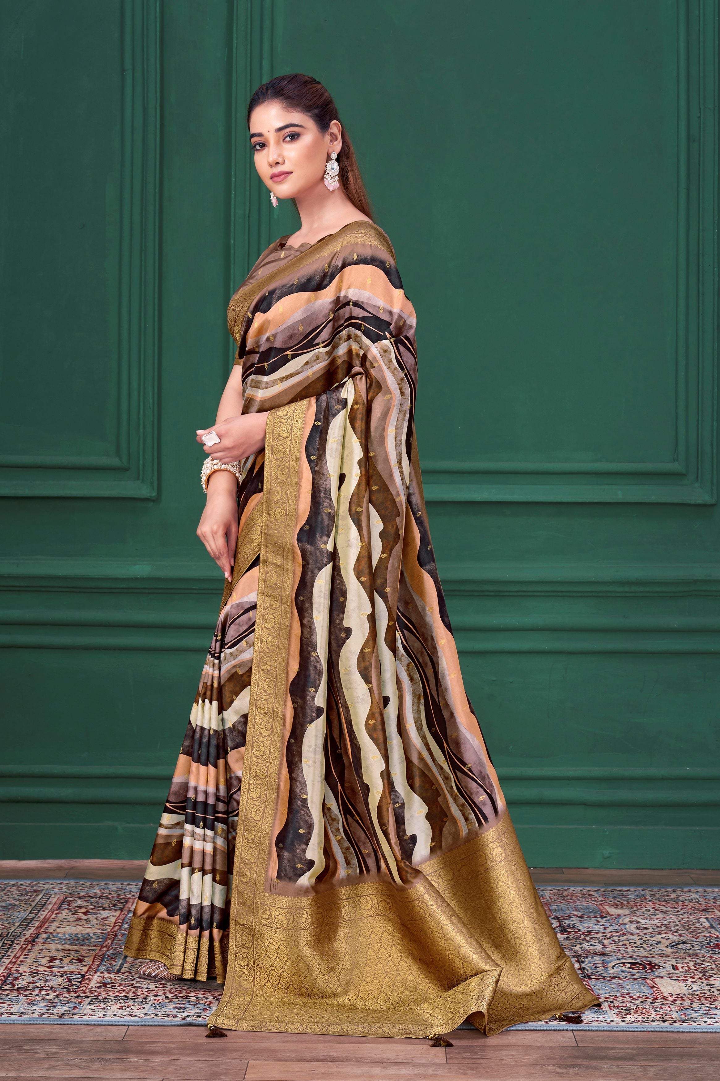 Lilac Purple Digital Printed Tussar Silk Saree