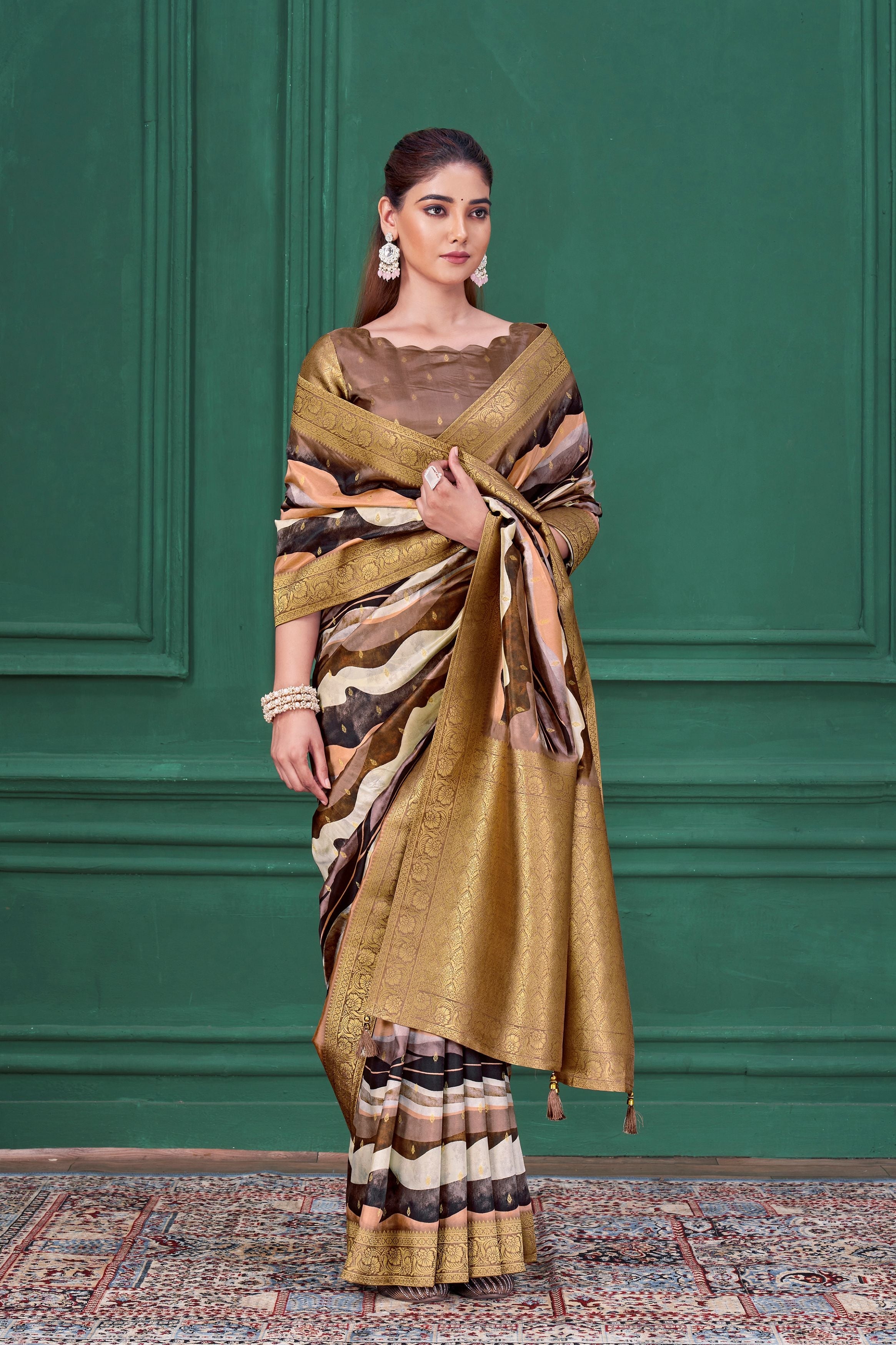 Lilac Purple Digital Printed Tussar Silk Saree