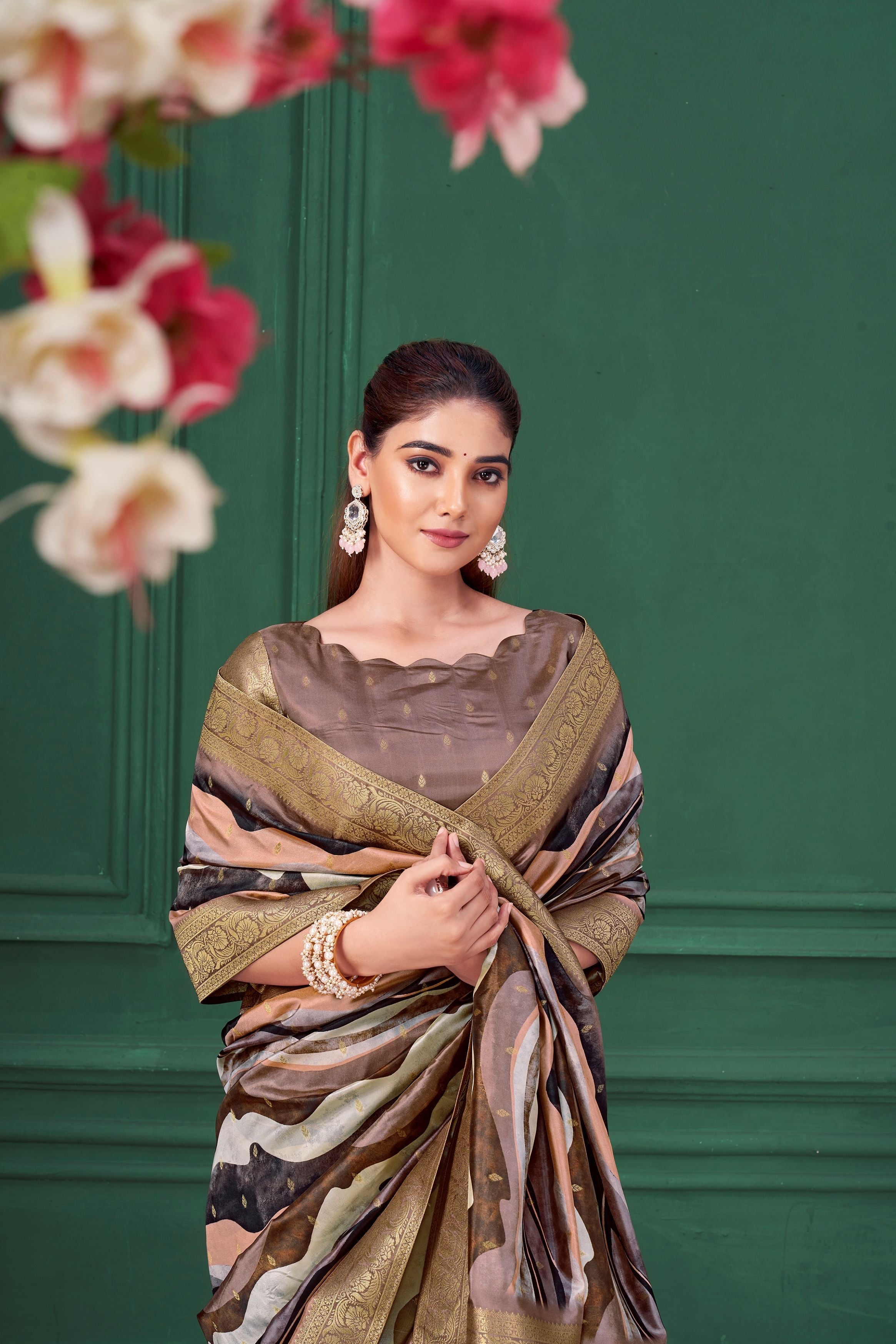 Lilac Purple Digital Printed Tussar Silk Saree