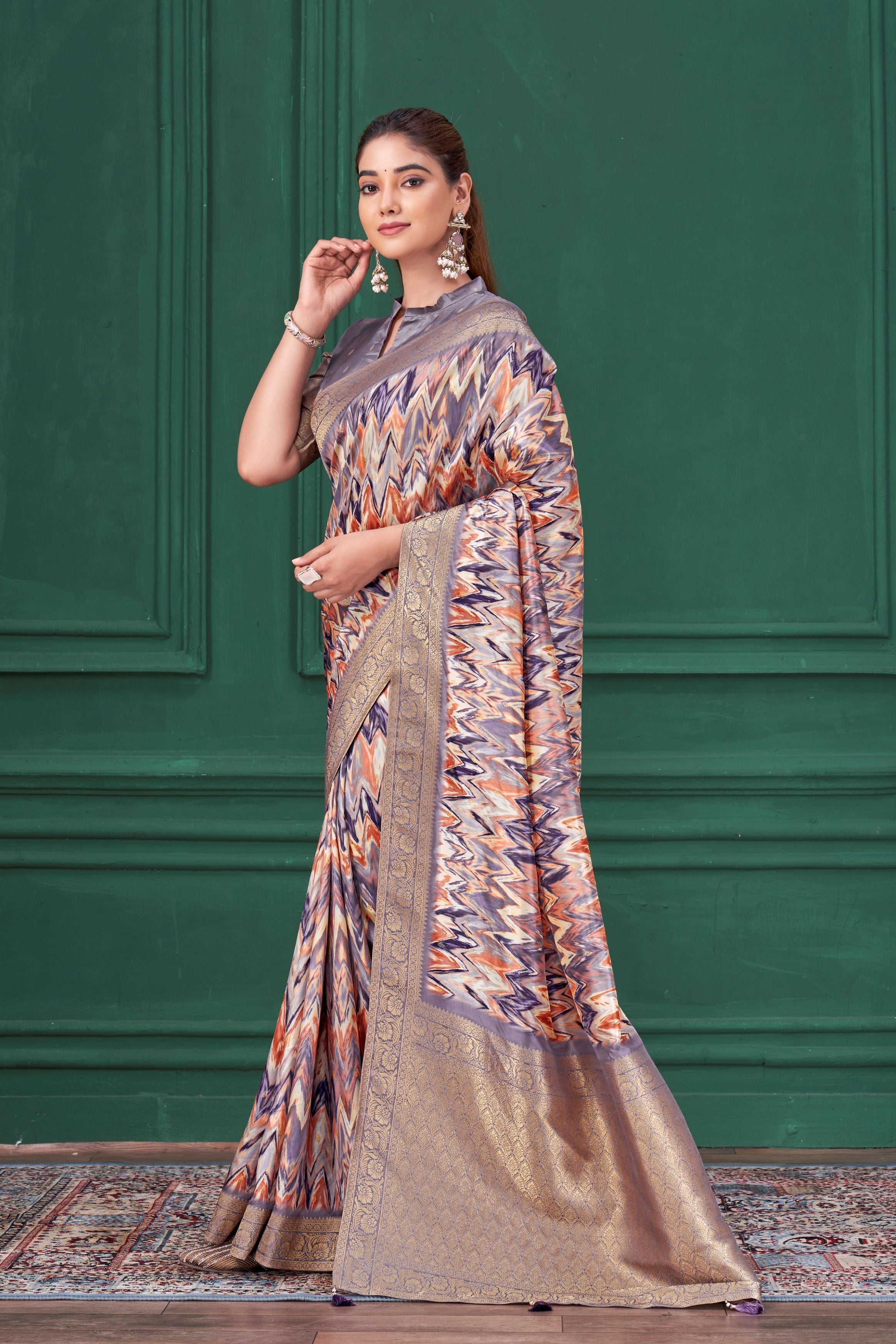 Pastel Purple Digital Printed Tussar Silk Saree