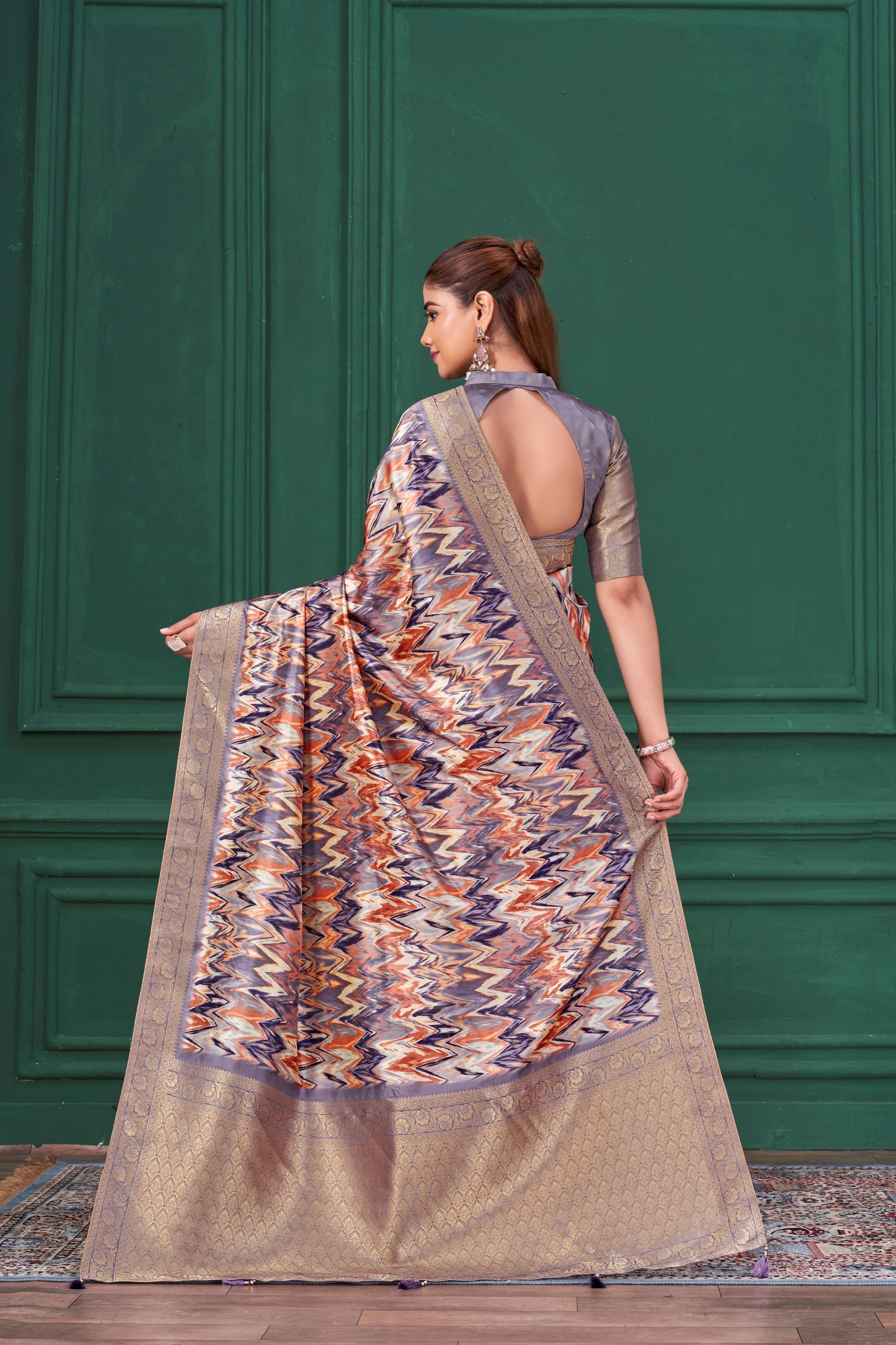 Pastel Purple Digital Printed Tussar Silk Saree